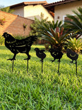 Decoração para Jardim em Metal Galinha e Pintinhos Preto - Montar & Plantar