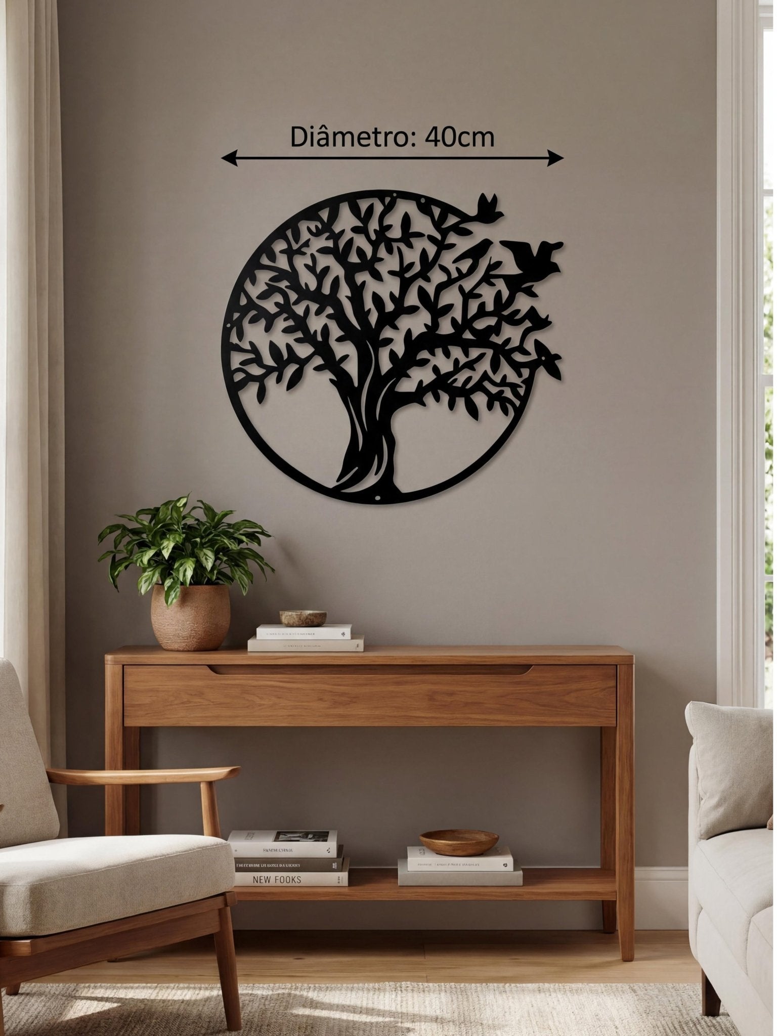 Decoração para Parede Árvore da Vida em Metal Vazado 40cm - Montar & Plantar