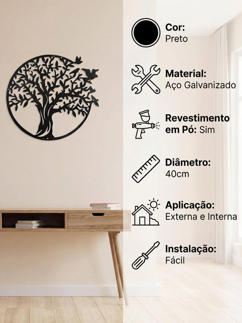 Decoração para Parede Árvore da Vida em Metal Vazado 40cm - Montar & Plantar