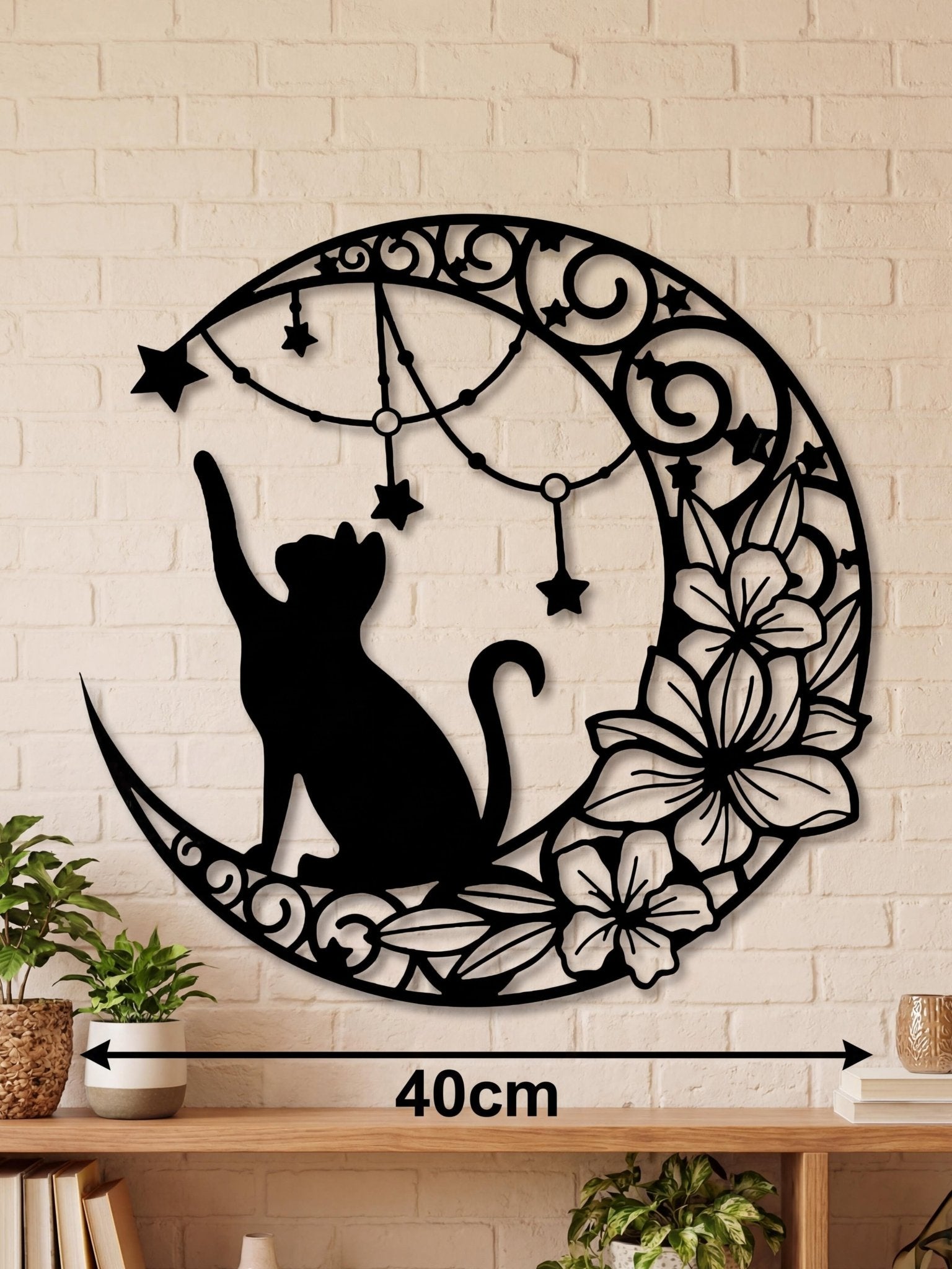 Decoração para Parede Gatinho na Lua em Metal Vazado 40cm - Montar & Plantar