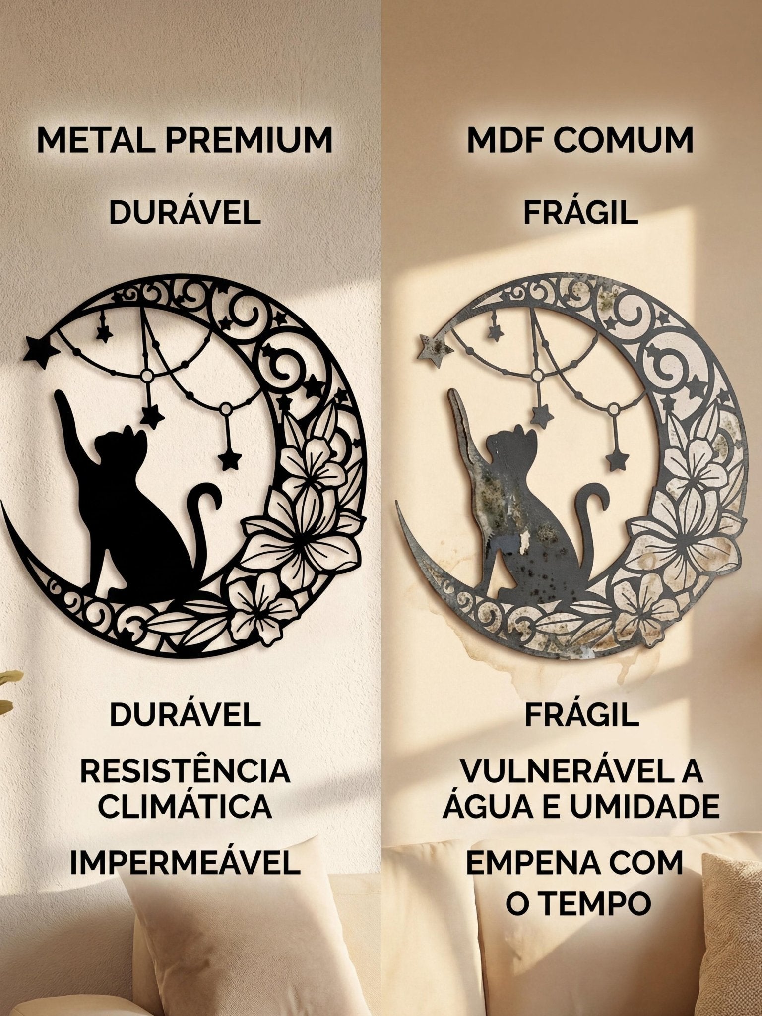 Decoração para Parede Gatinho na Lua em Metal Vazado 40cm - Montar & Plantar