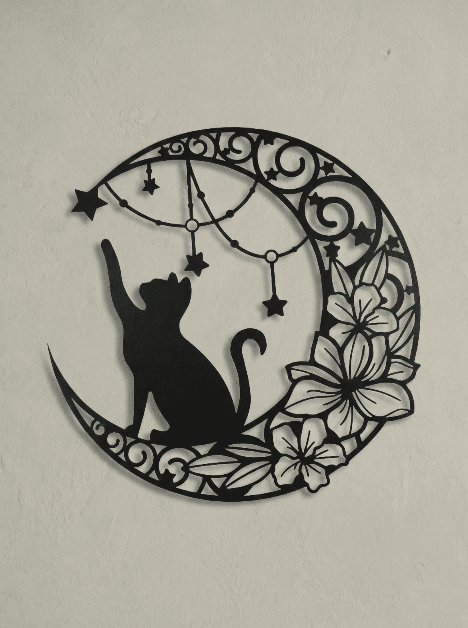 Decoração para Parede Gatinho na Lua em Metal Vazado 40cm - Montar & Plantar