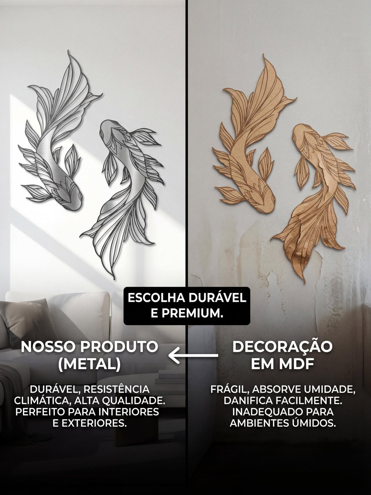 Decoração para Parede Par de Peixes em Metal Vazado 30x15cm - Montar & Plantar