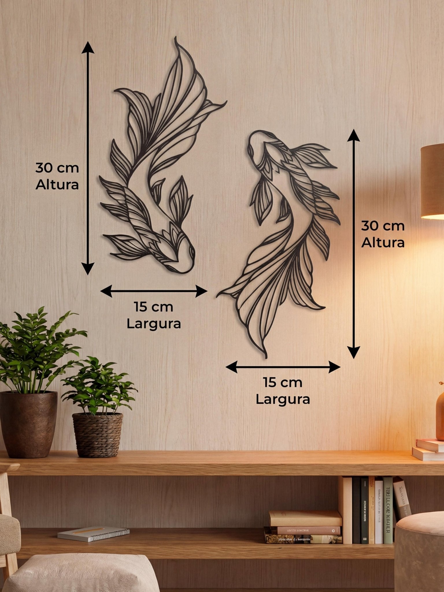 Decoração para Parede Par de Peixes em Metal Vazado 30x15cm - Montar & Plantar