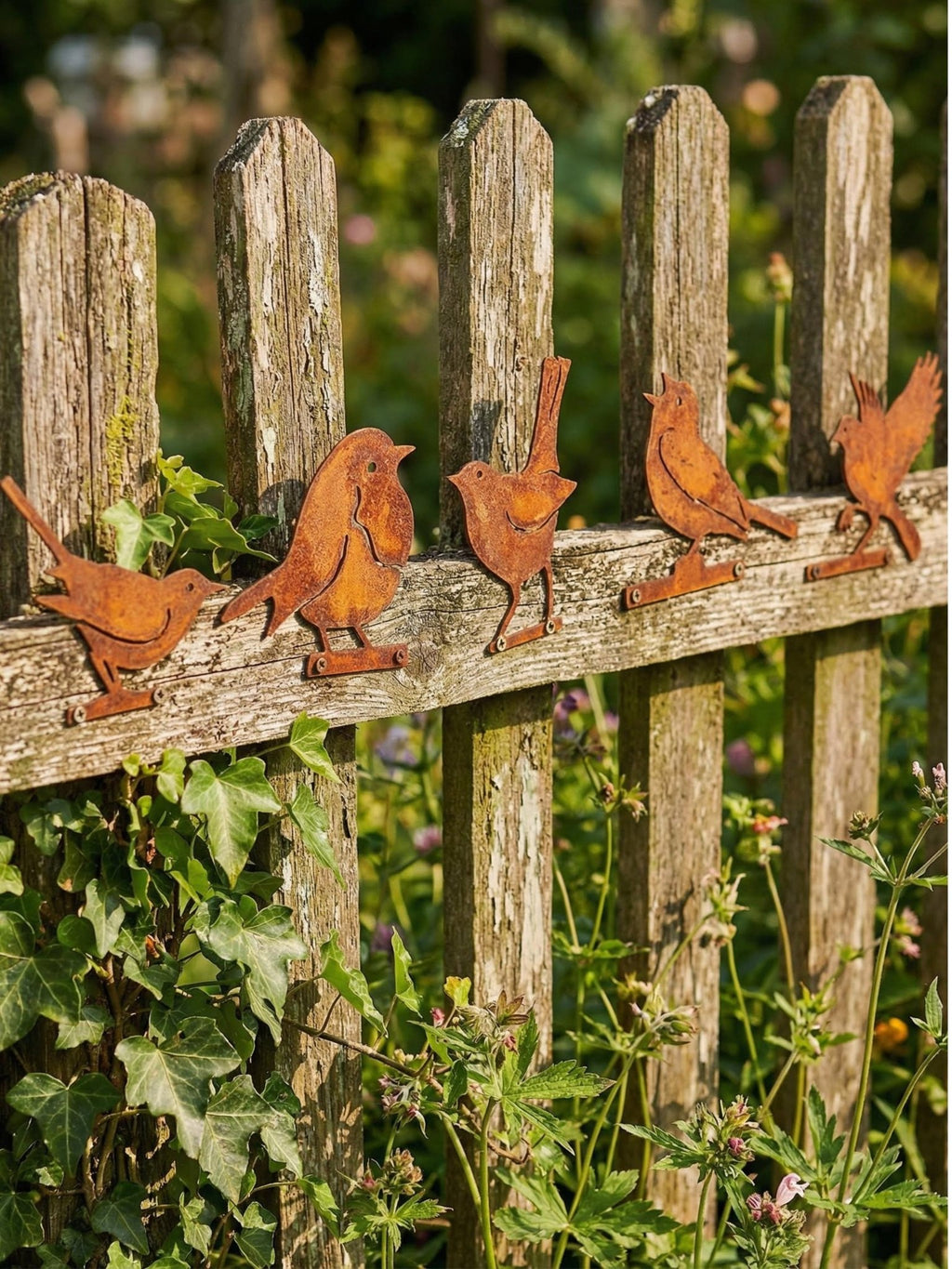 Decoração Pássaros de Metal para Jardim Cor de Ferrugem 5 Pç - Montar & Plantar