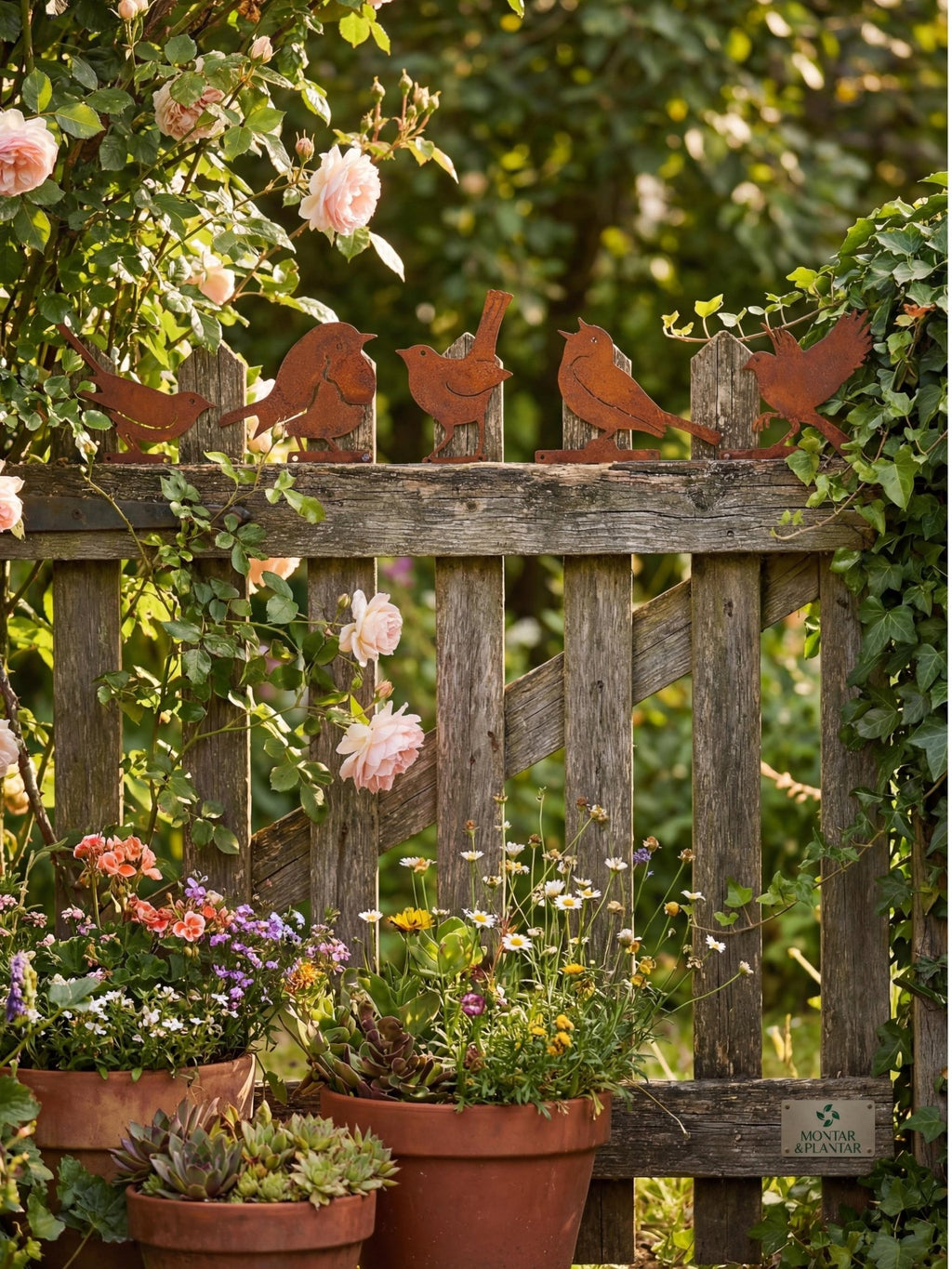 Decoração Pássaros de Metal para Jardim Cor de Ferrugem 5 Pç - Montar & Plantar