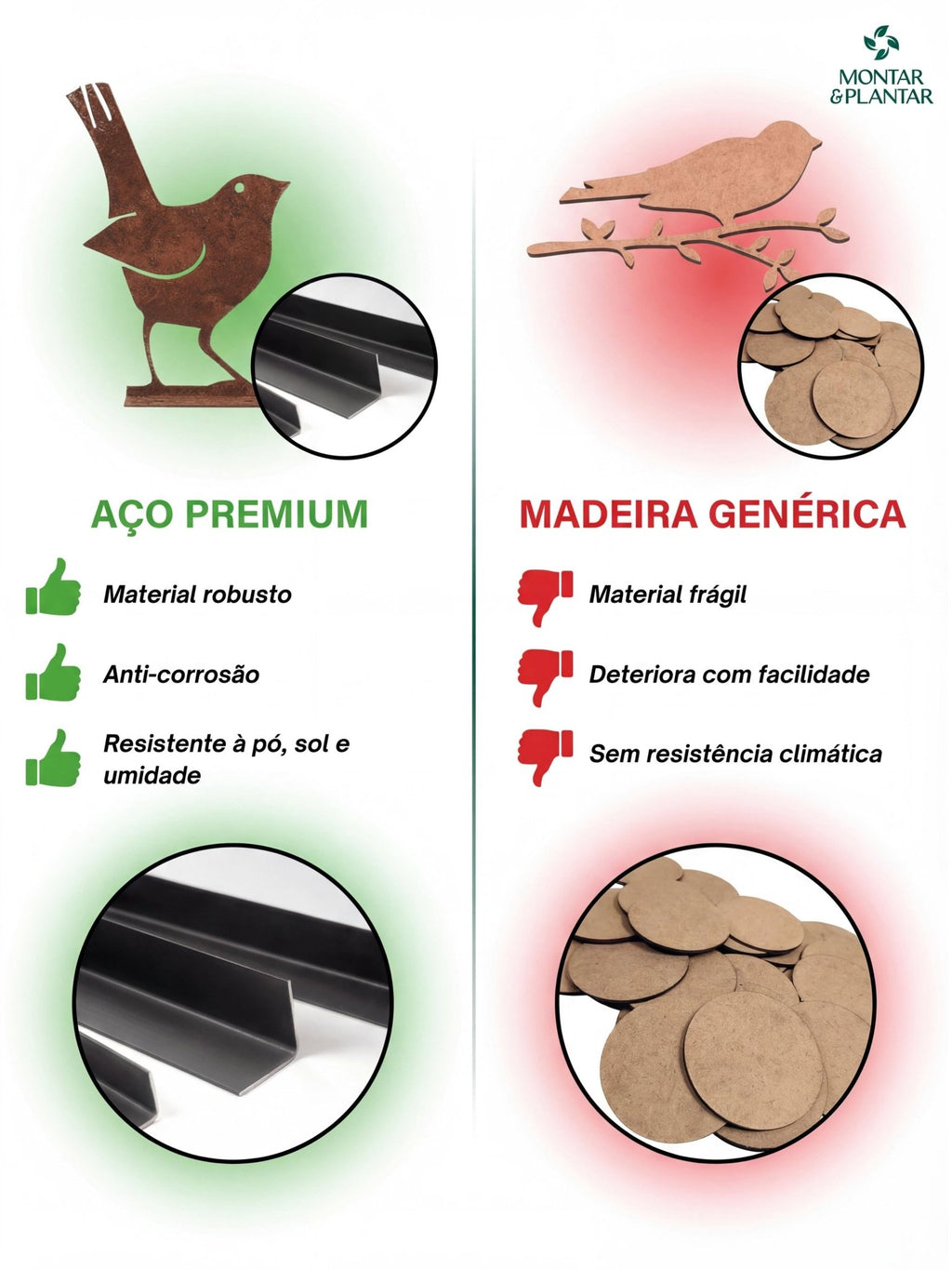 Decoração Pássaros de Metal para Jardim Cor de Ferrugem 5 Pç - Montar & Plantar