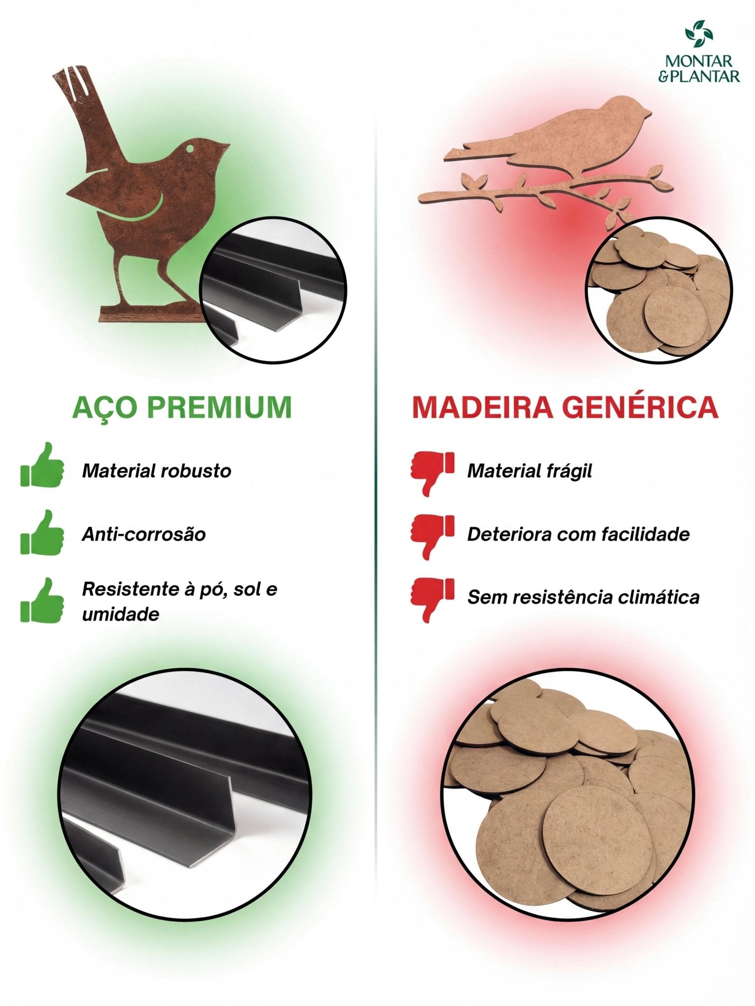 Decoração Pássaros de Metal para Jardim Cor de Ferrugem 5 Pç - Montar & Plantar