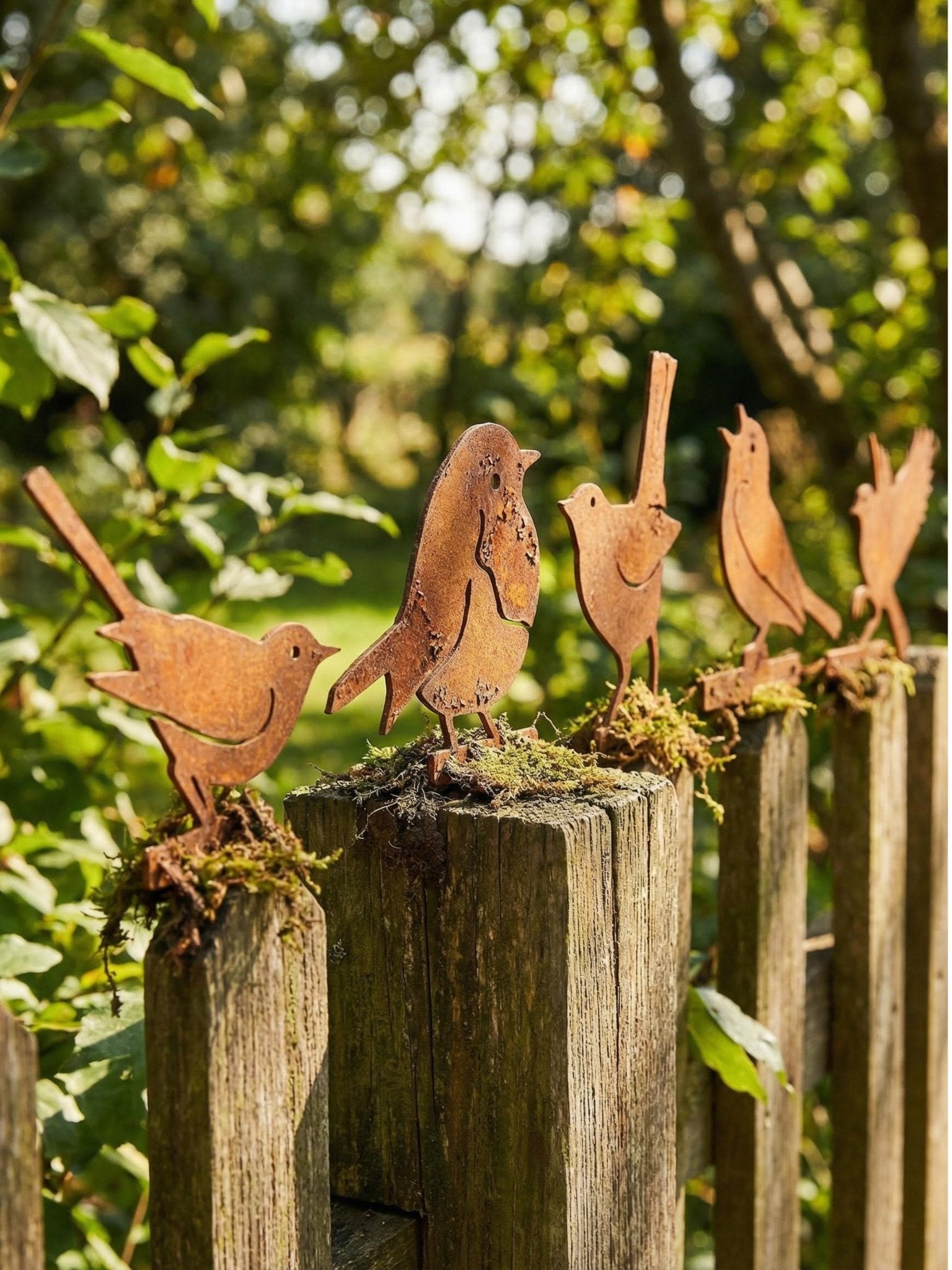 Decoração Pássaros de Metal para Jardim Cor de Ferrugem 5 Pç - Montar & Plantar