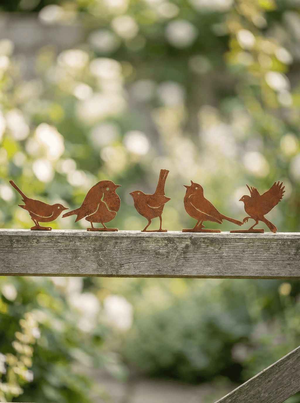 Decoração Pássaros de Metal para Jardim Cor de Ferrugem 5 Pç - Montar & Plantar