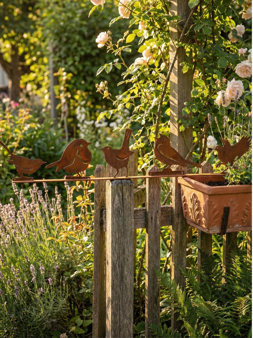 Decoração Pássaros de Metal para Jardim Cor de Ferrugem 5 Pç - Montar & Plantar