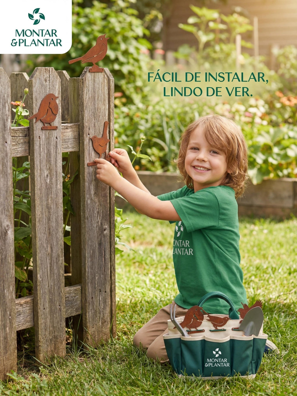 Decoração Pássaros de Metal para Jardim Cor de Ferrugem 5 Pç - Montar & Plantar