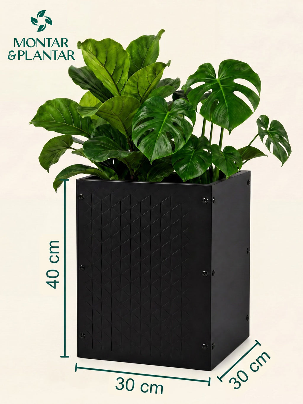 Vaso Metálico Texturizado para Plantas 30x40cm Preto