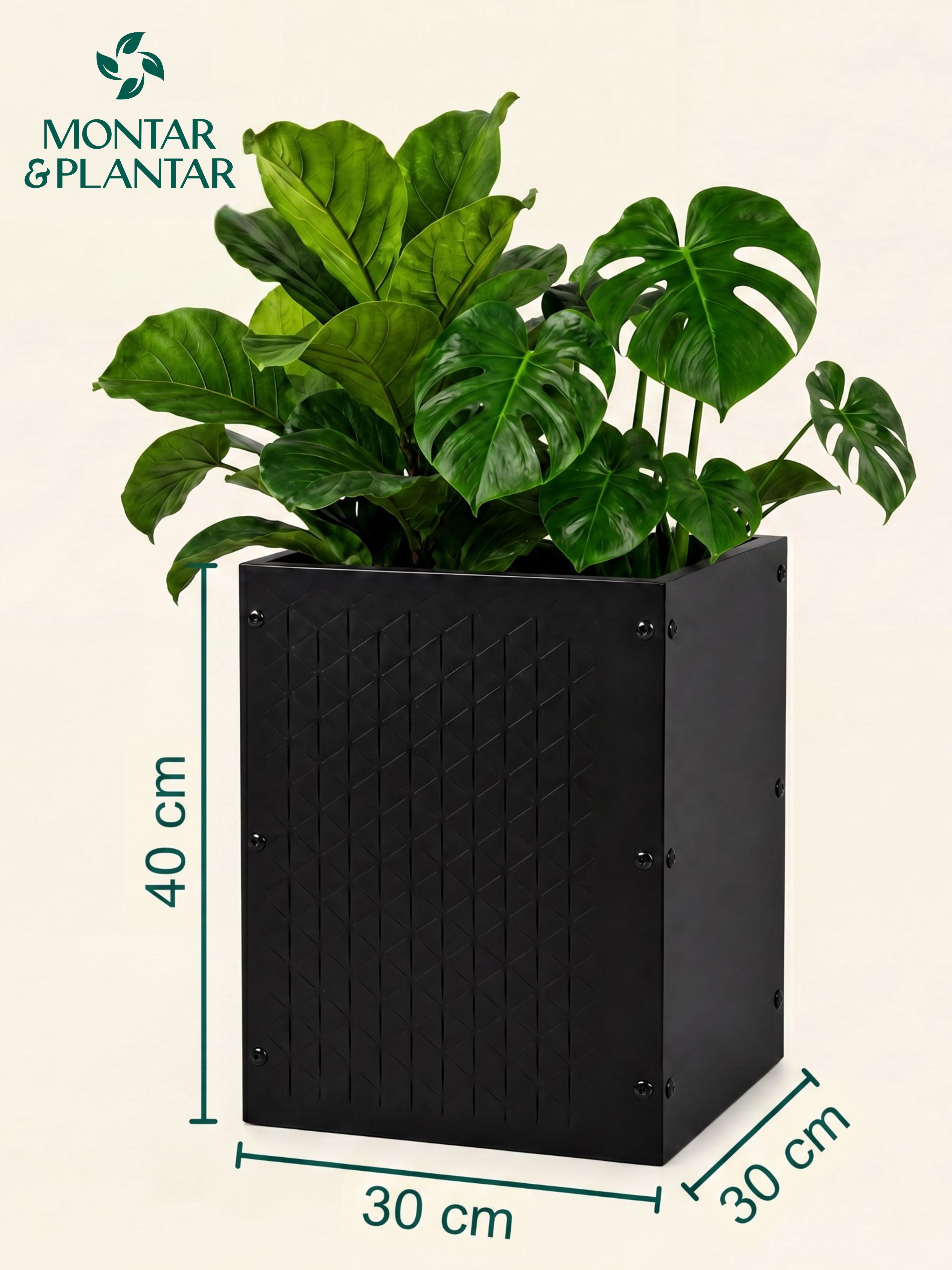 Vaso Metálico Texturizado para Plantas 30x40cm Preto