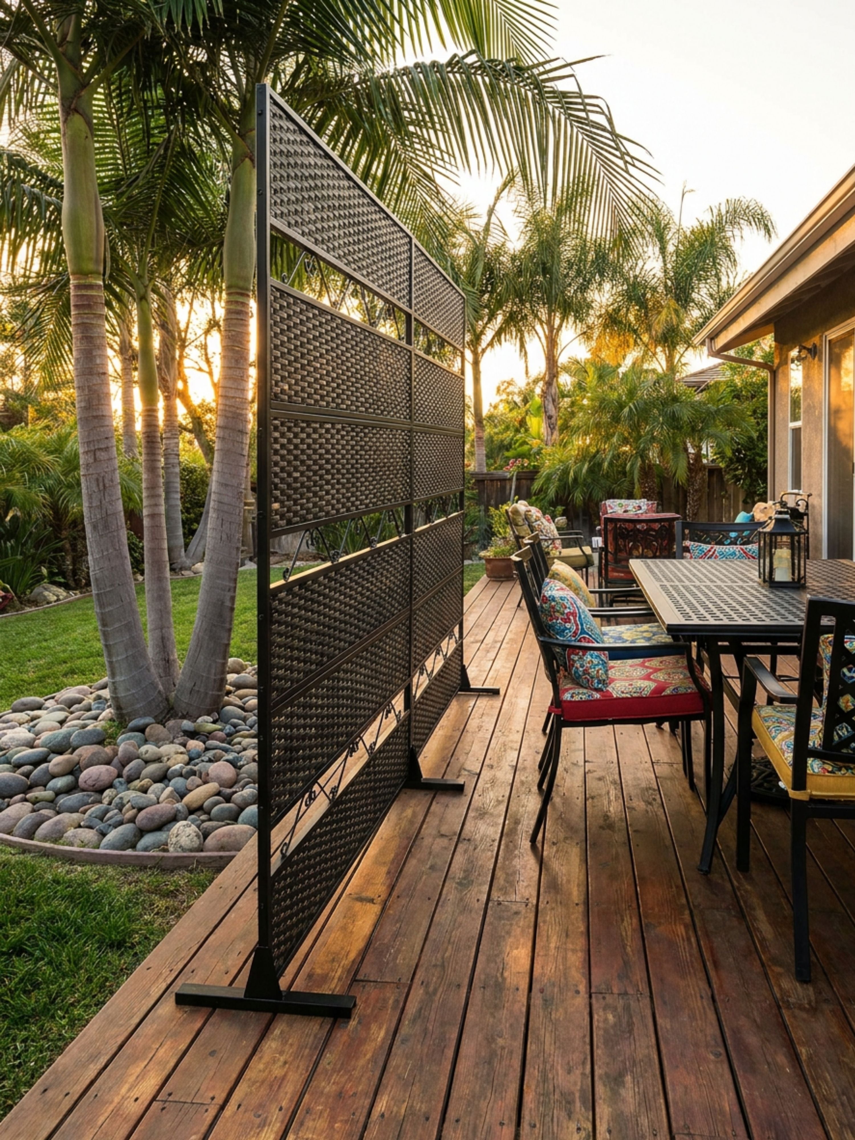Biombo Reto Rattan Metal Interno/Externo 1,8x1,2mt Marrom