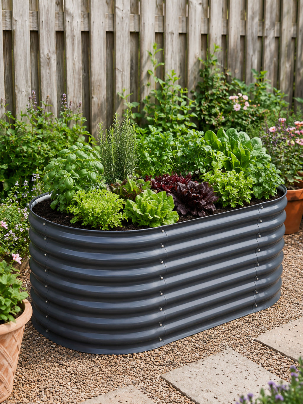 Canteiro Metálico  Alto para Jardim Oval 120x60cm Cinza