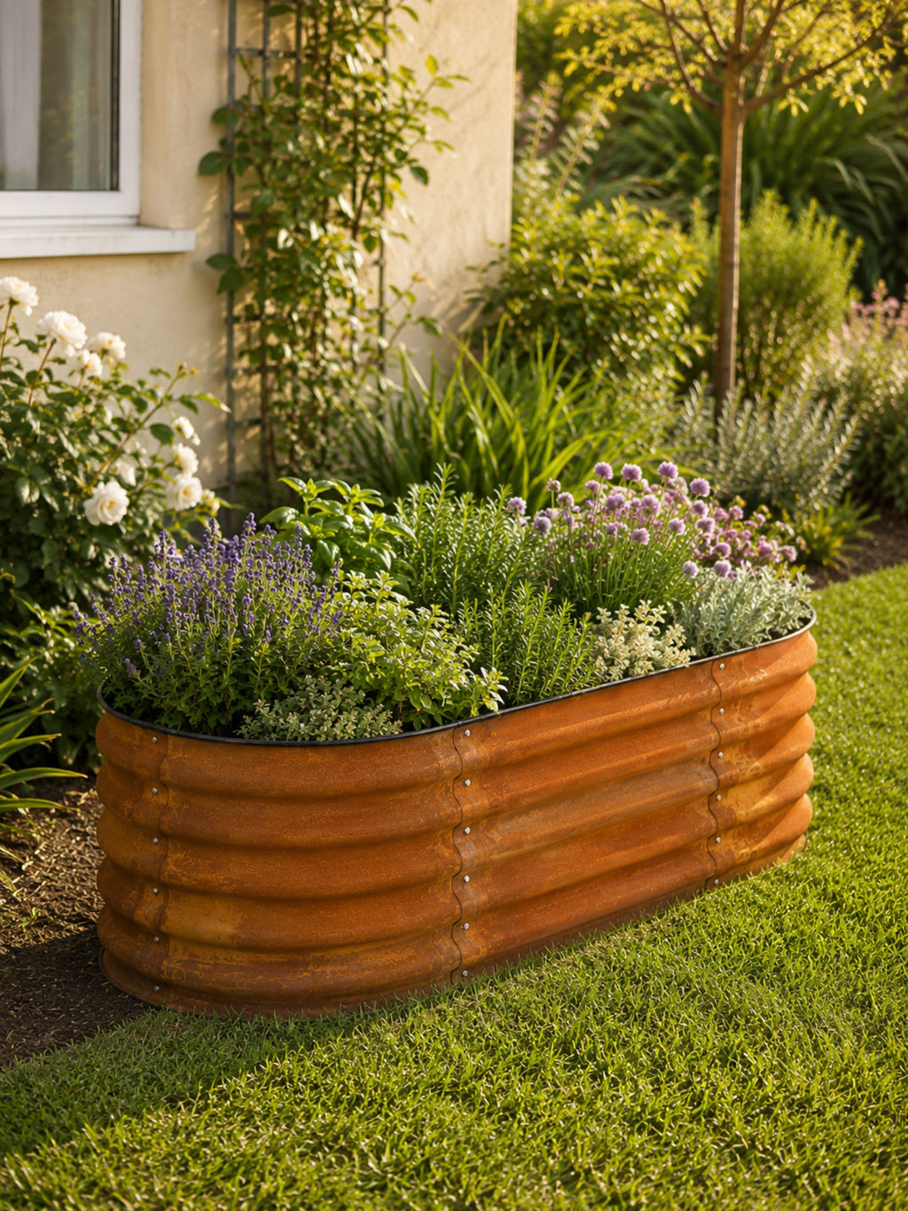 Canteiro Metálico Elevado para Jardim Oval 120x60cm Ferrugem