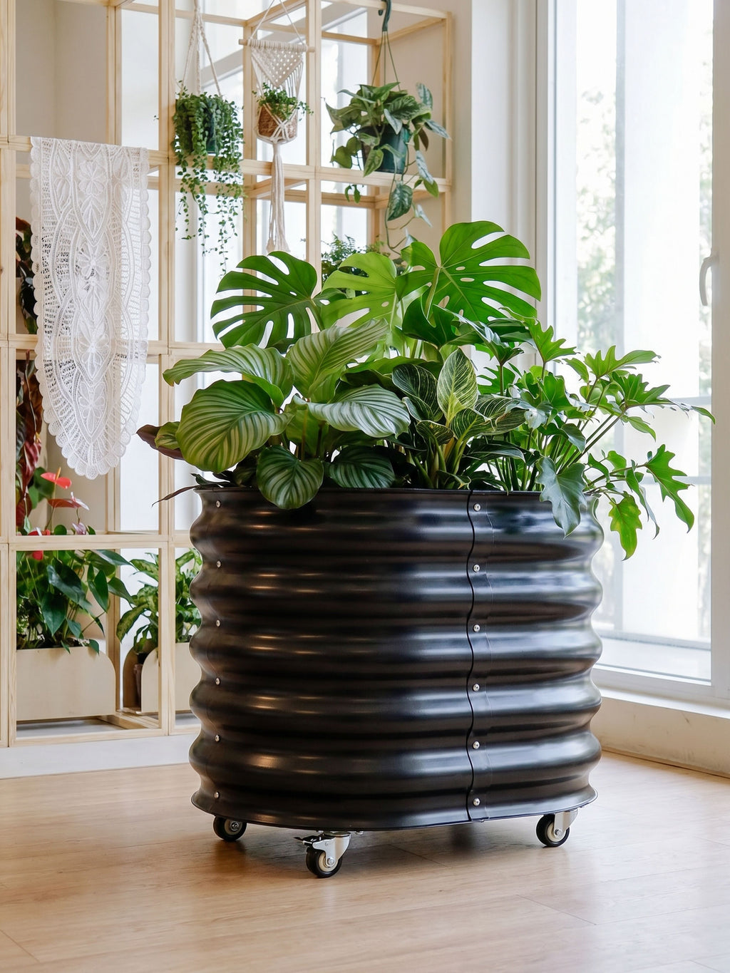 Vaso Metálico com Rodinhas para Plantas 60x60cm Preto