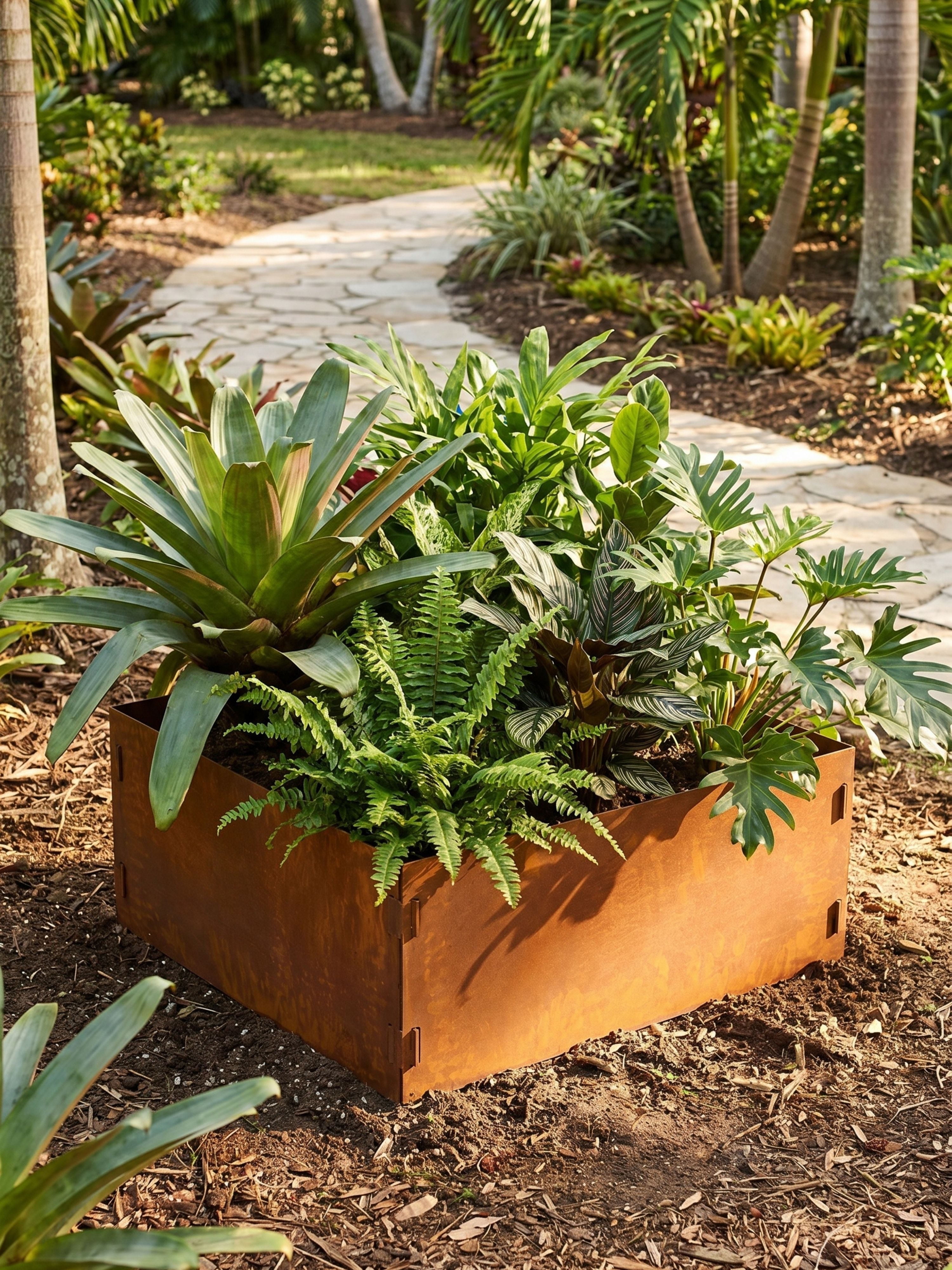 Canteiro Metálico Elevado Jardim Quadrado 94x30cm Ferrugem