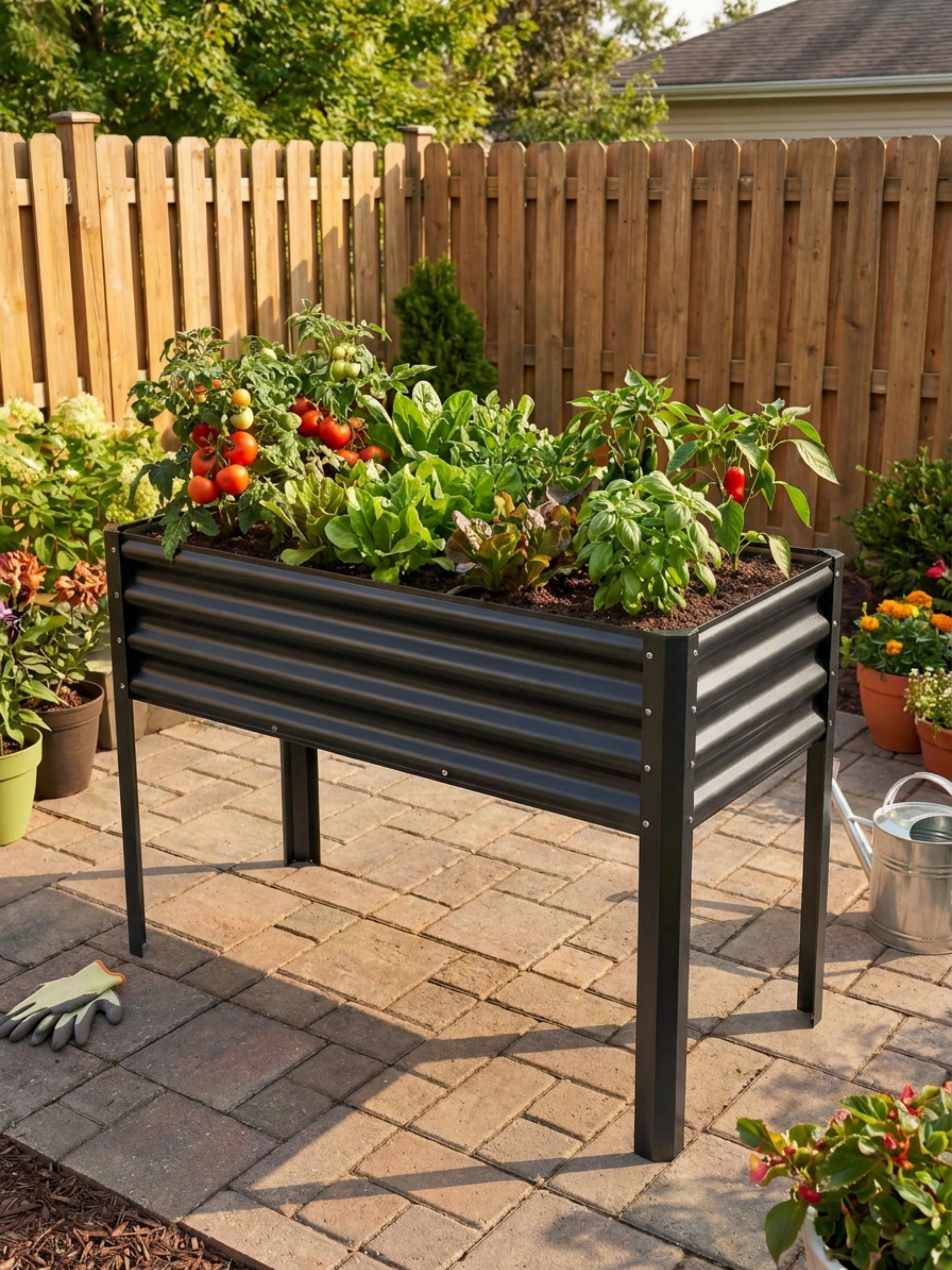 Floreira Metálica com Pés para Jardim 120x45cm Preta