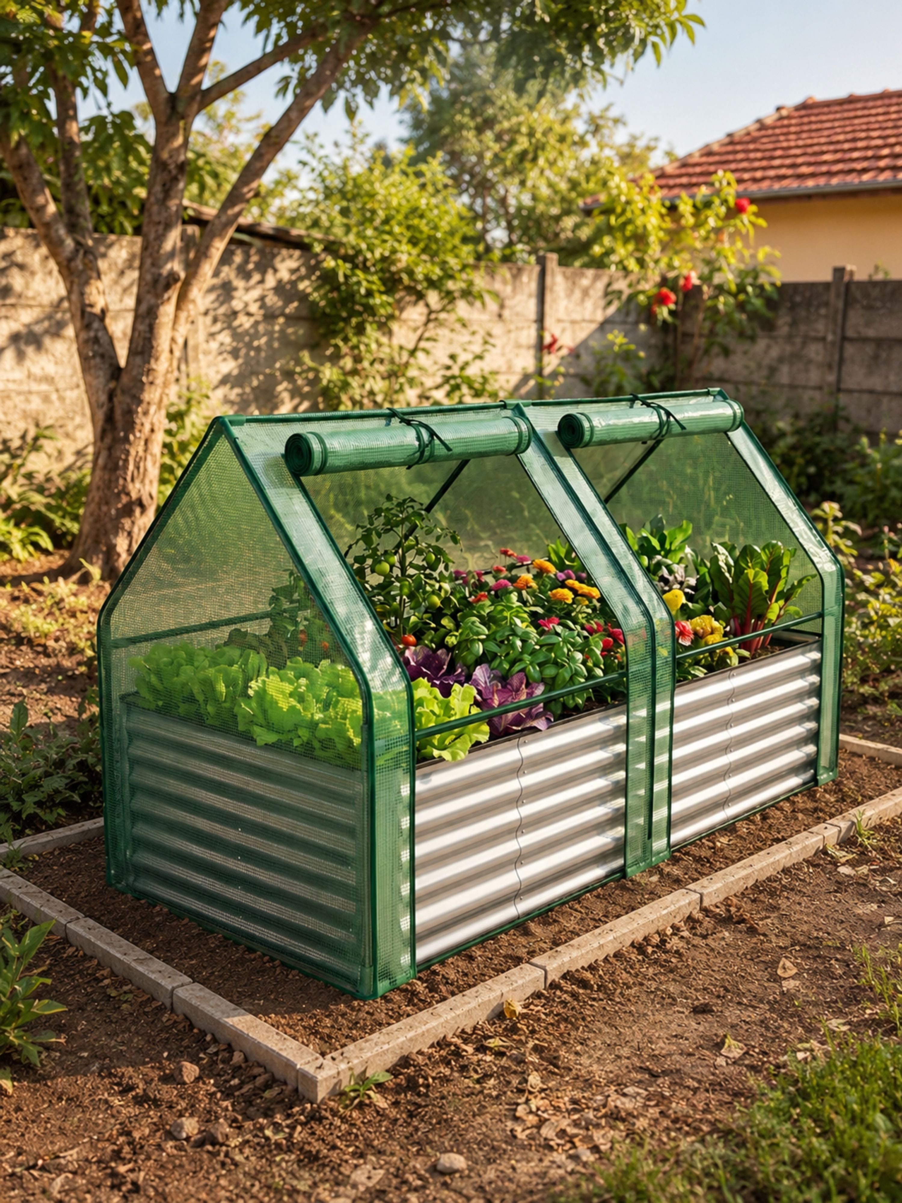 Canteiro Metálico para Jardim com Estufa 90cm x 180cm