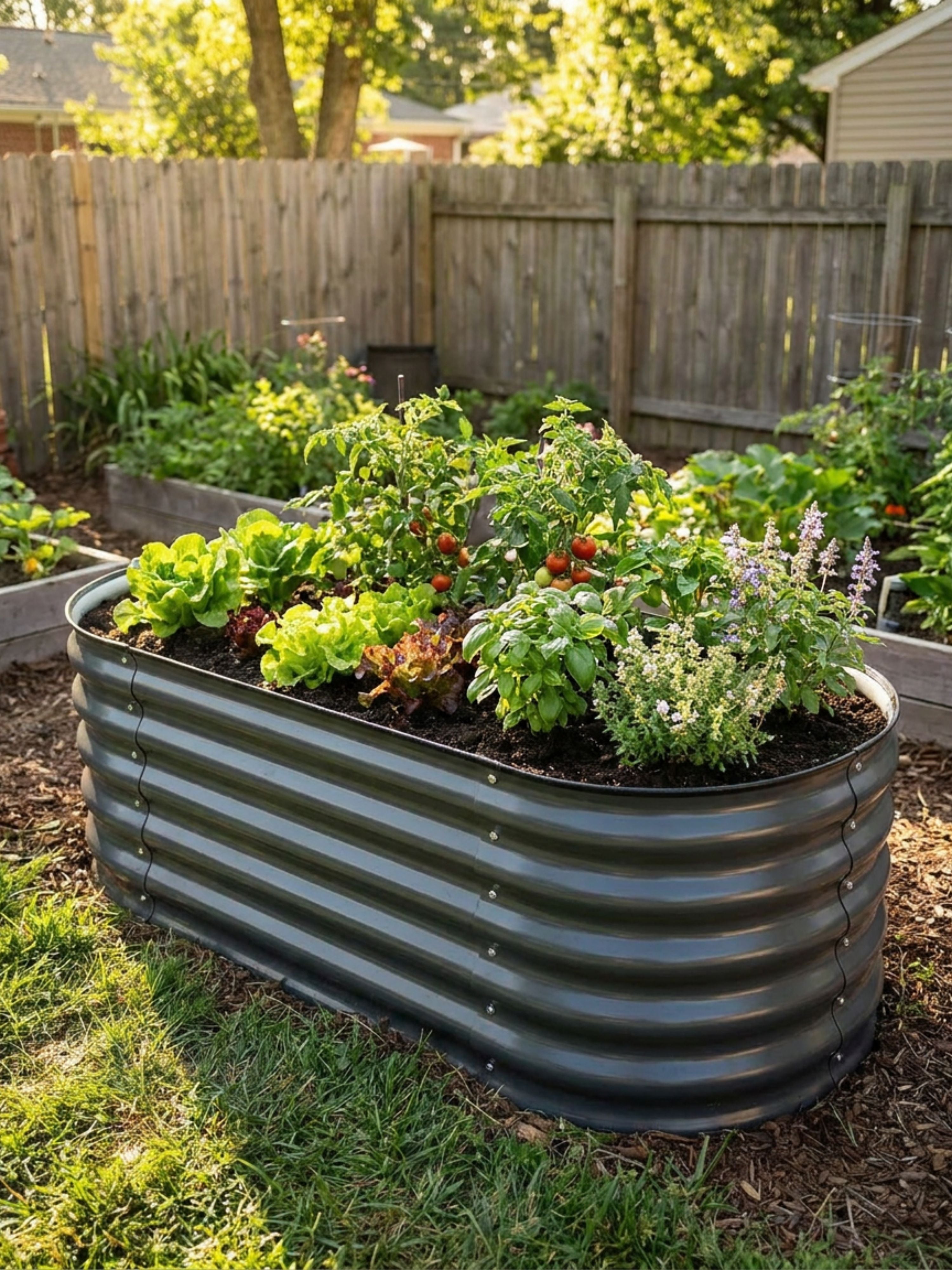 Canteiro Metálico  Alto para Jardim Oval 120x60cm Cinza