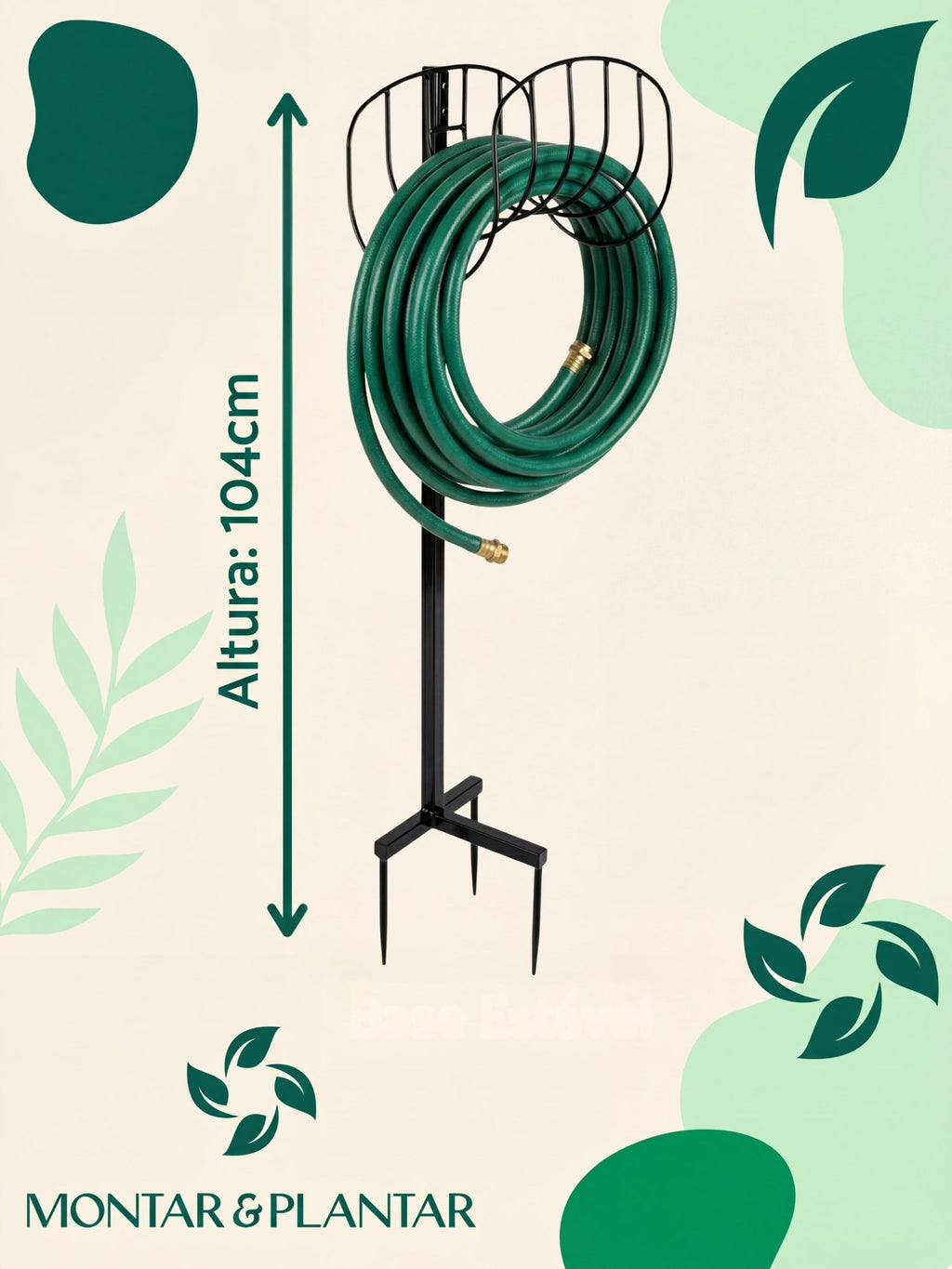 Enrolador de Mangueira em Metal com Suporte 104cm Preto - Montar & Plantar