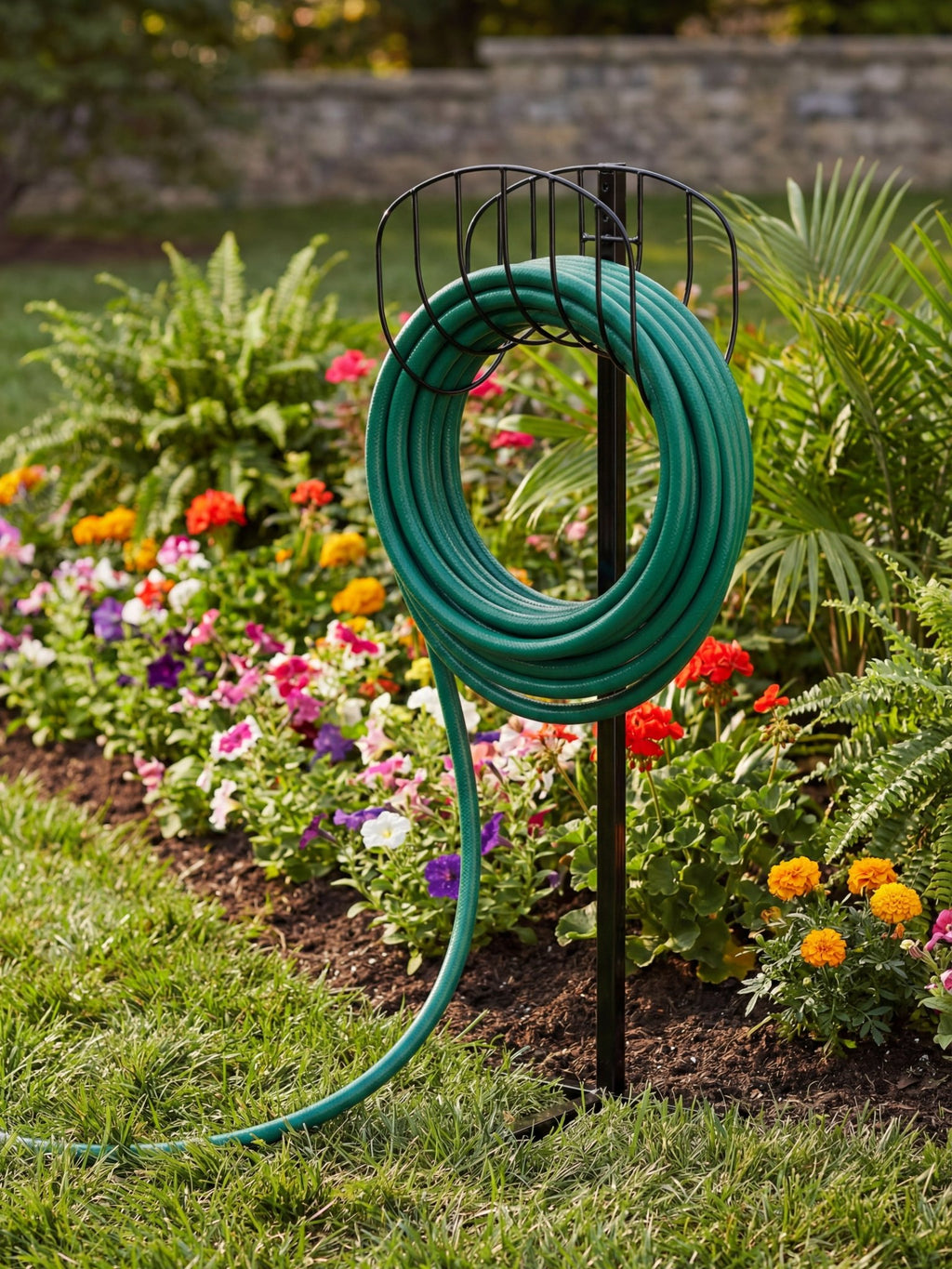 Enrolador de Mangueira em Metal com Suporte 104cm Preto - Montar & Plantar