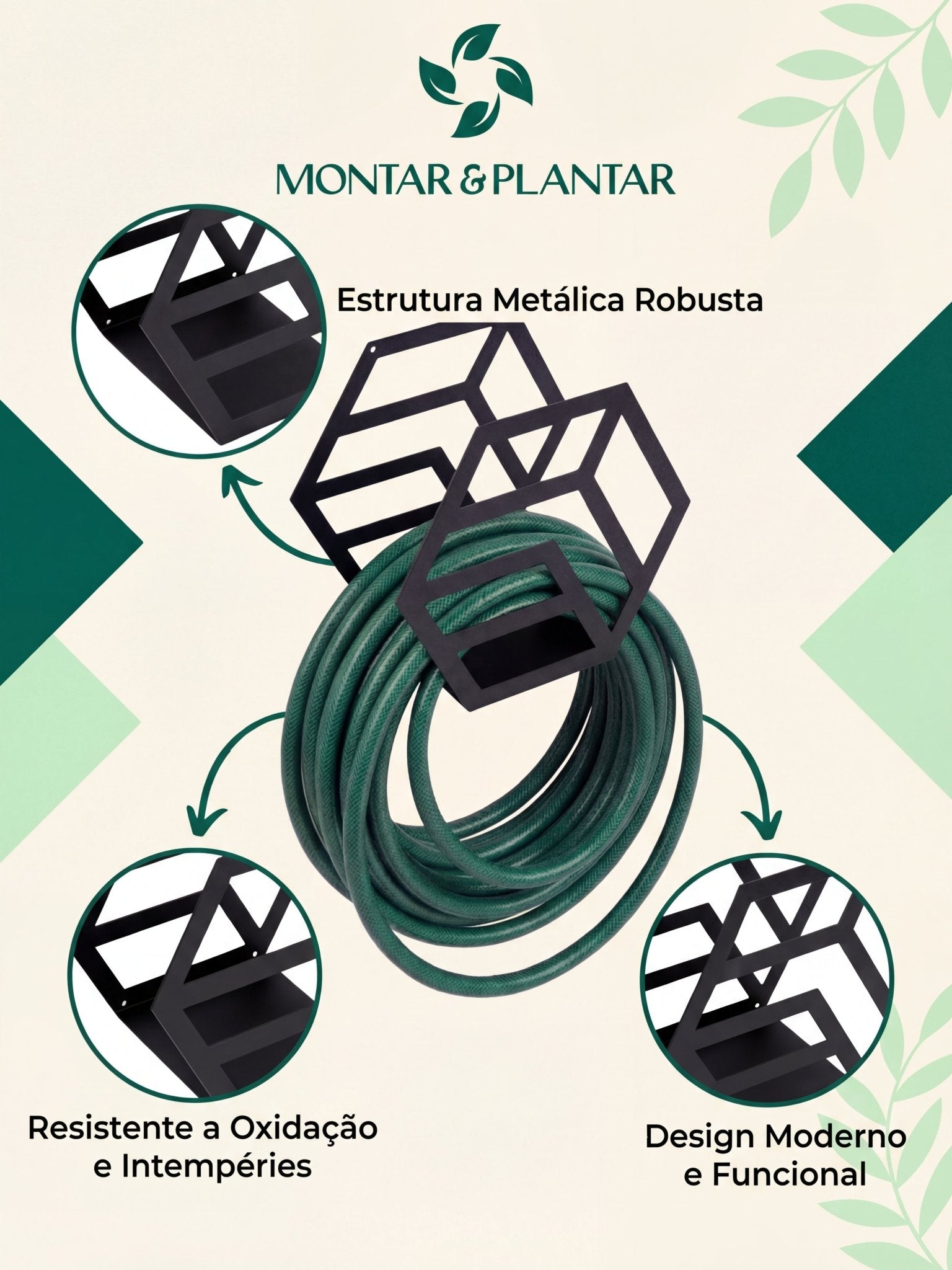 Enrolador de Mangueira em Metal para Parede 25cm Preto - Montar & Plantar