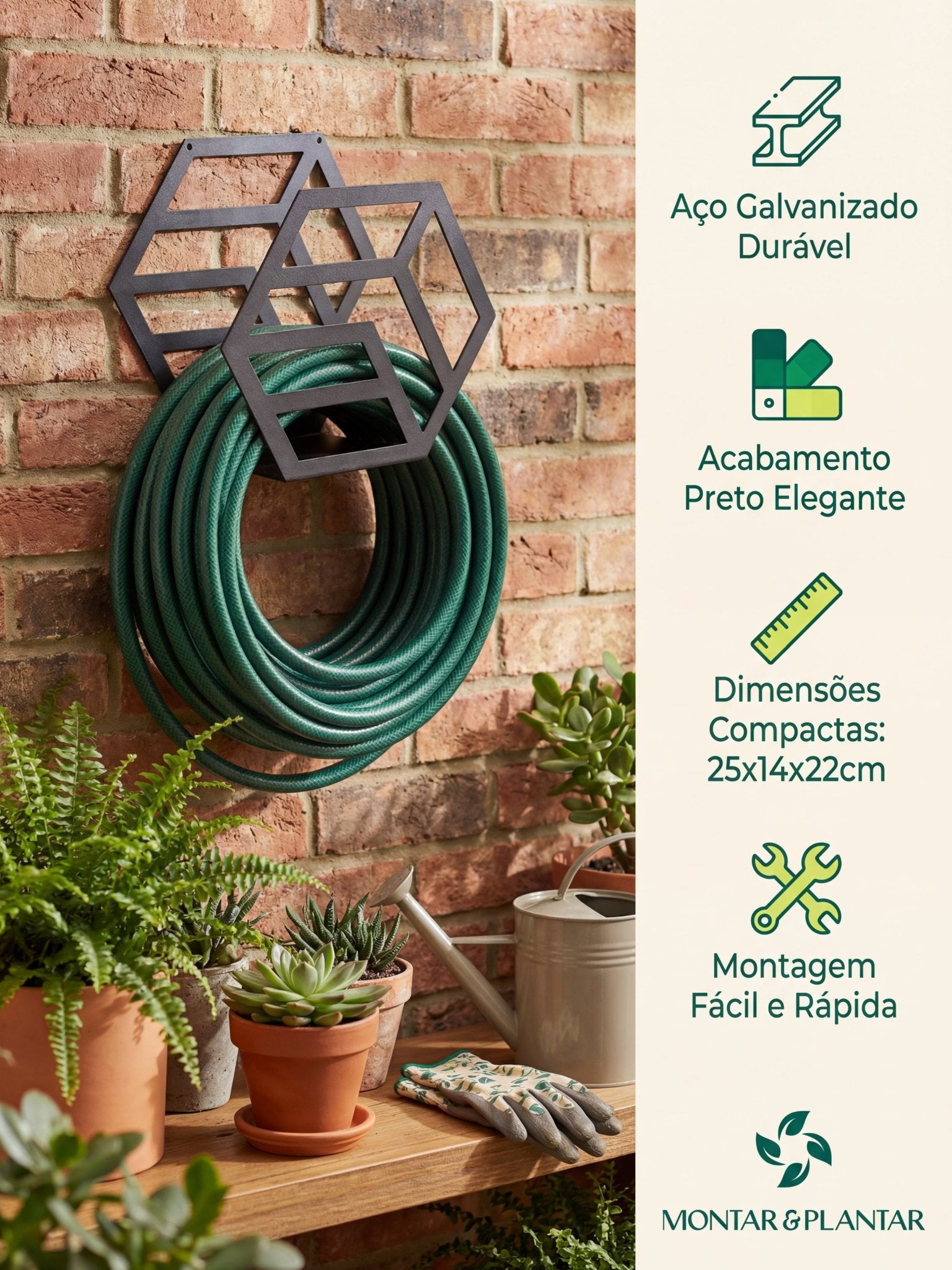 Enrolador de Mangueira em Metal para Parede 25cm Preto - Montar & Plantar