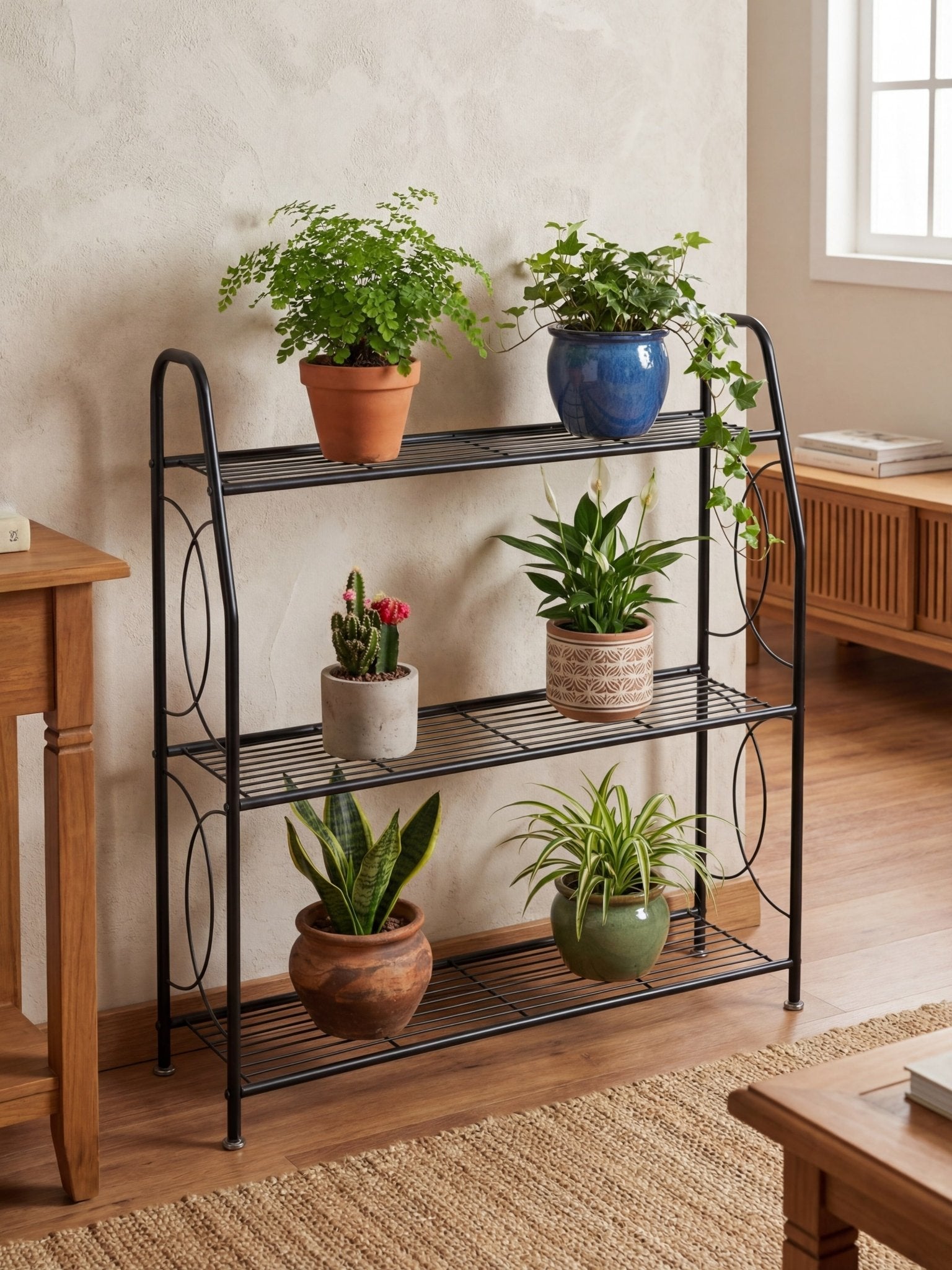 Estante Metálica para Plantas 3 Prateleiras 100x83cm Preta - Montar & Plantar