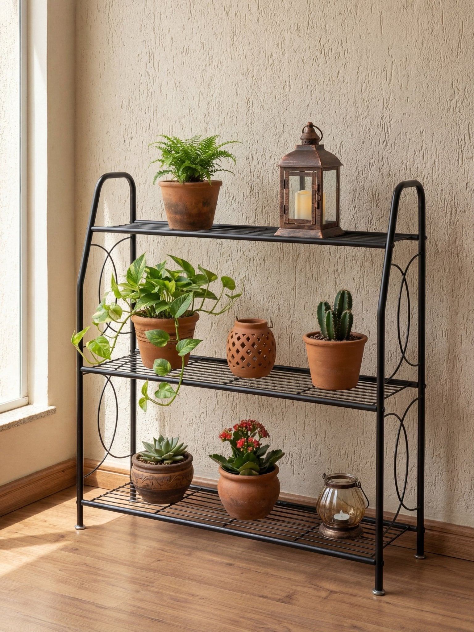 Estante Metálica para Plantas 3 Prateleiras 100x83cm Preta - Montar & Plantar