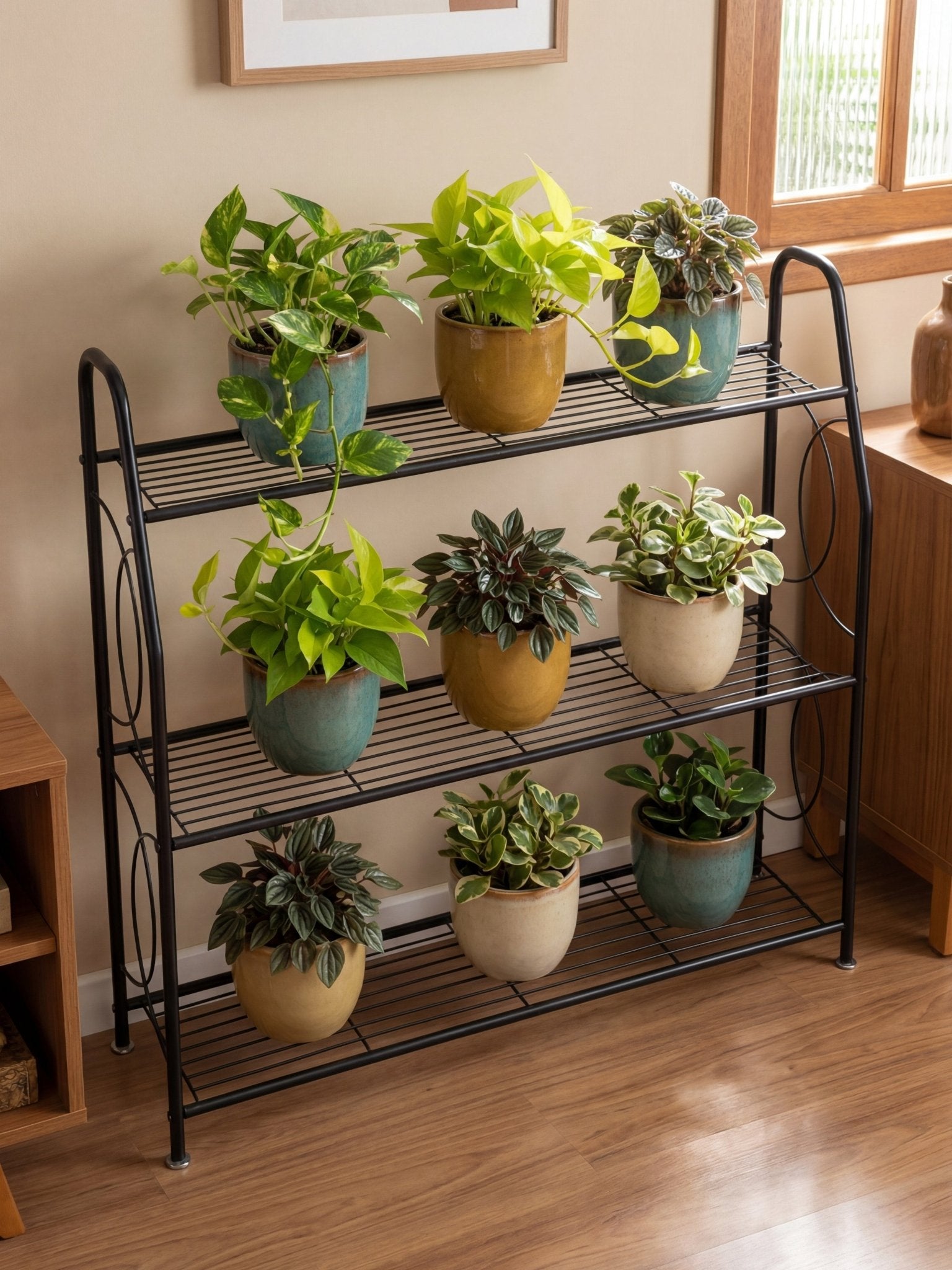 Estante Metálica para Plantas 3 Prateleiras 100x83cm Preta - Montar & Plantar