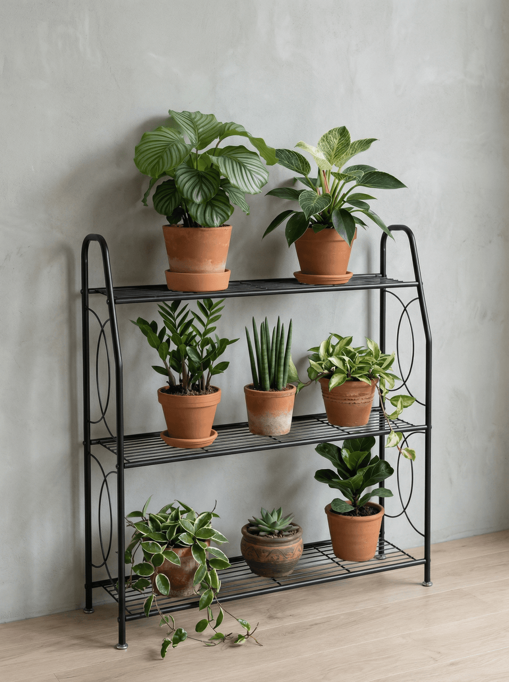 Estante Metálica para Plantas 3 Prateleiras 100x83cm Preta - Montar & Plantar