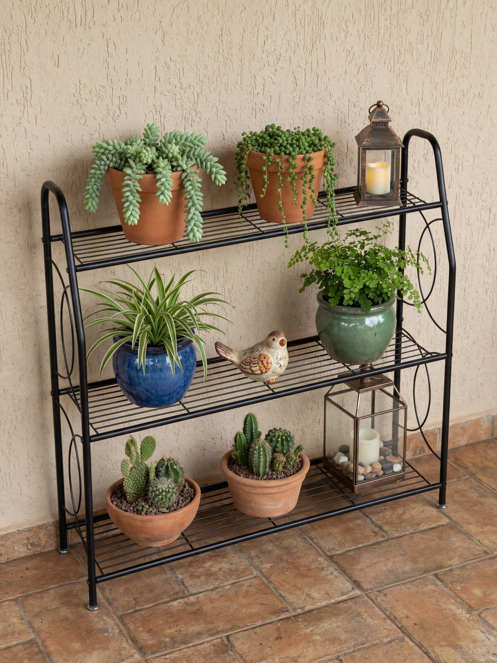 Estante Metálica para Plantas 3 Prateleiras 100x83cm Preta - Montar & Plantar