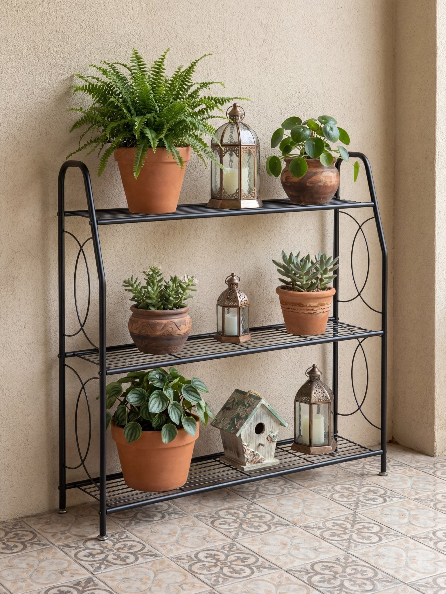 Estante Metálica para Plantas 3 Prateleiras 100x83cm Preta - Montar & Plantar