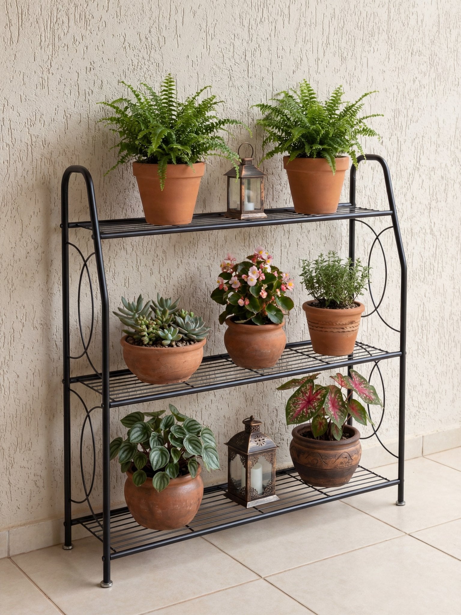 Estante Metálica para Plantas 3 Prateleiras 100x83cm Preta - Montar & Plantar
