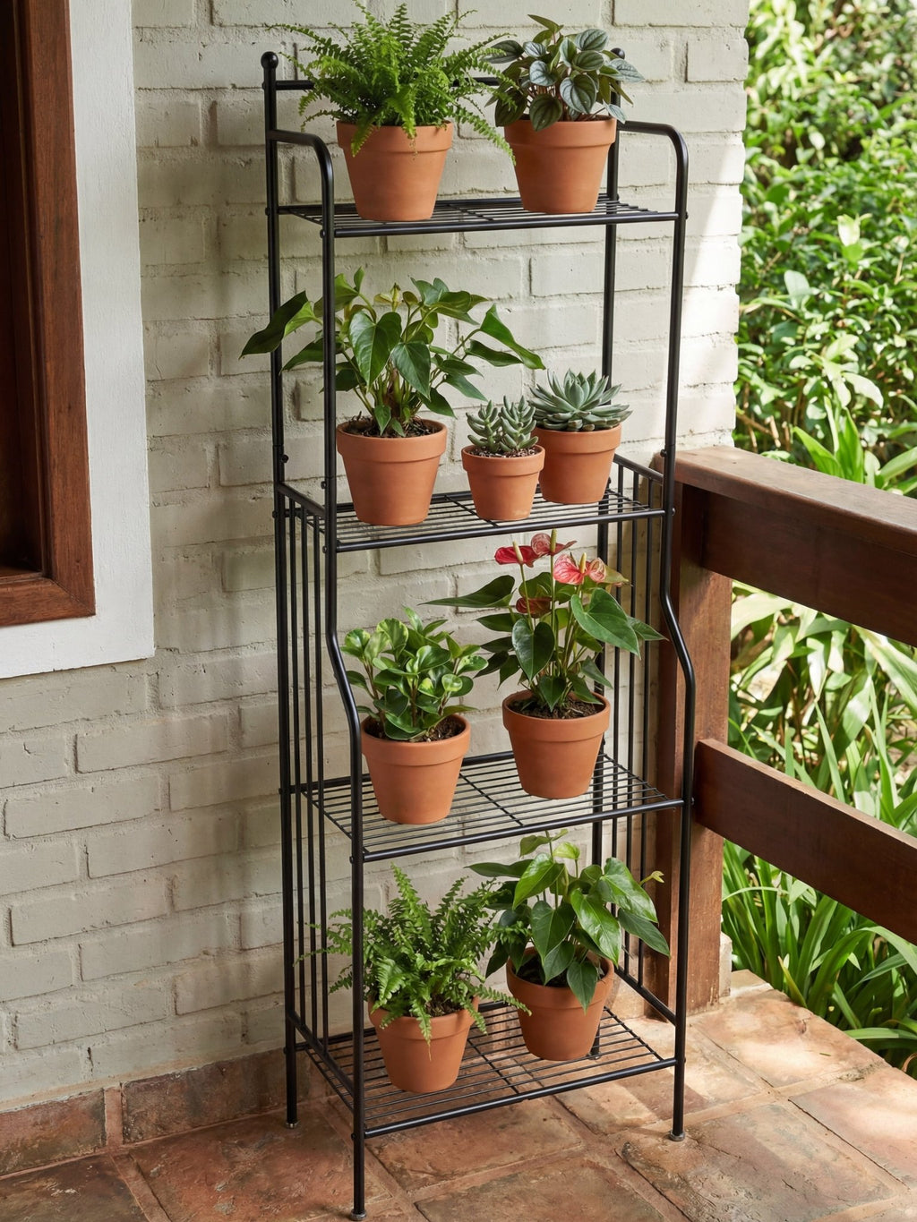 Estante Metálica para Plantas 4 Prateleiras 160x55cm Preta - Montar & Plantar
