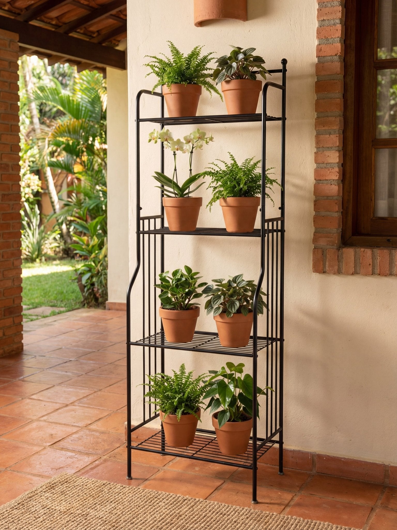 Estante Metálica para Plantas 4 Prateleiras 160x55cm Preta - Montar & Plantar