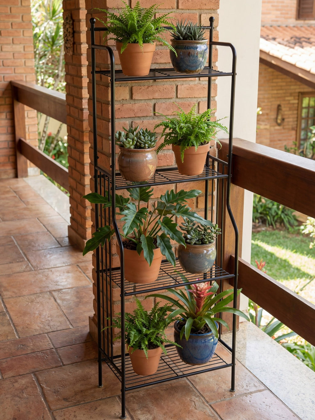 Estante Metálica para Plantas 4 Prateleiras 160x55cm Preta - Montar & Plantar