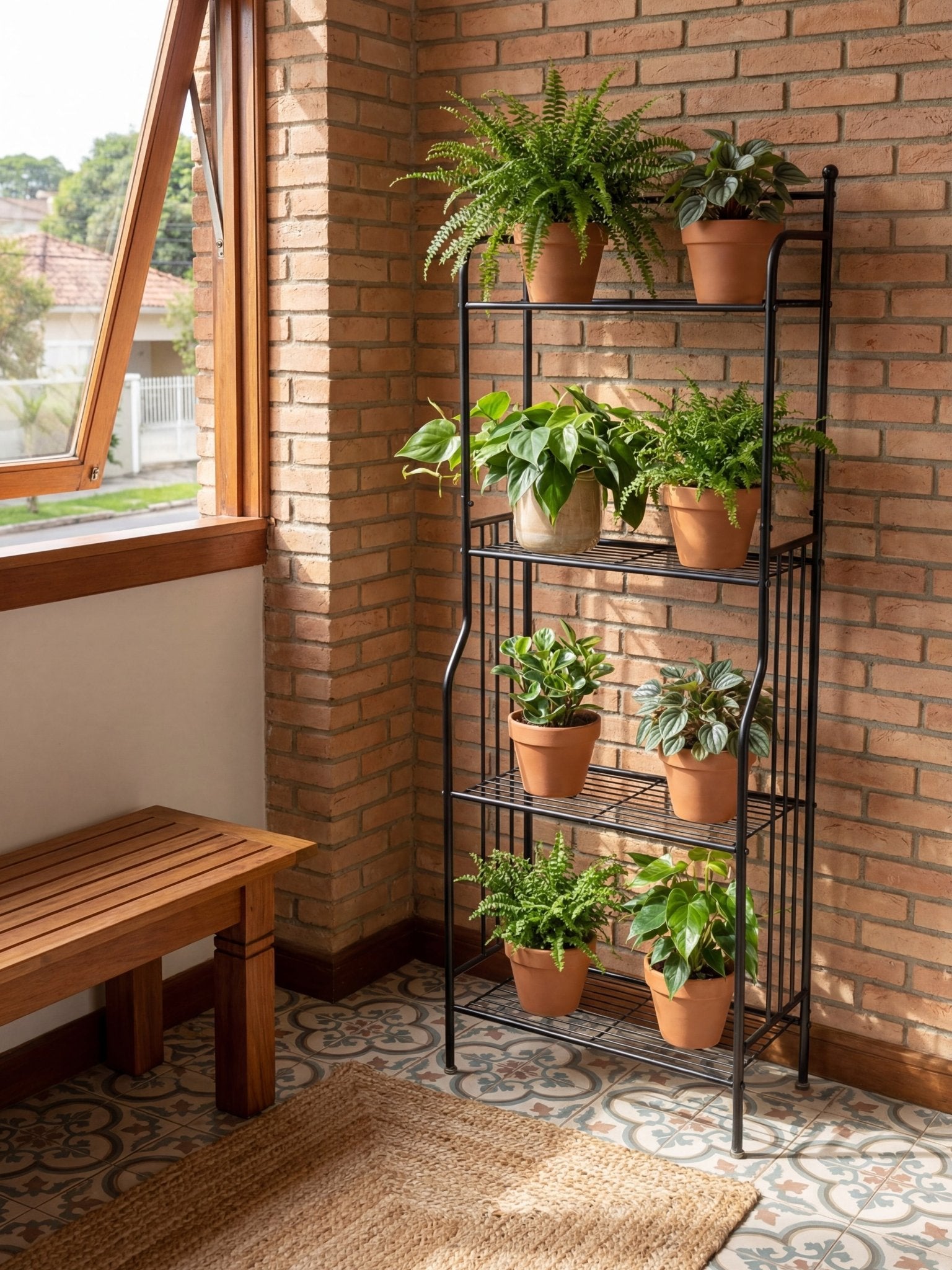 Estante Metálica para Plantas 4 Prateleiras 160x55cm Preta - Montar & Plantar