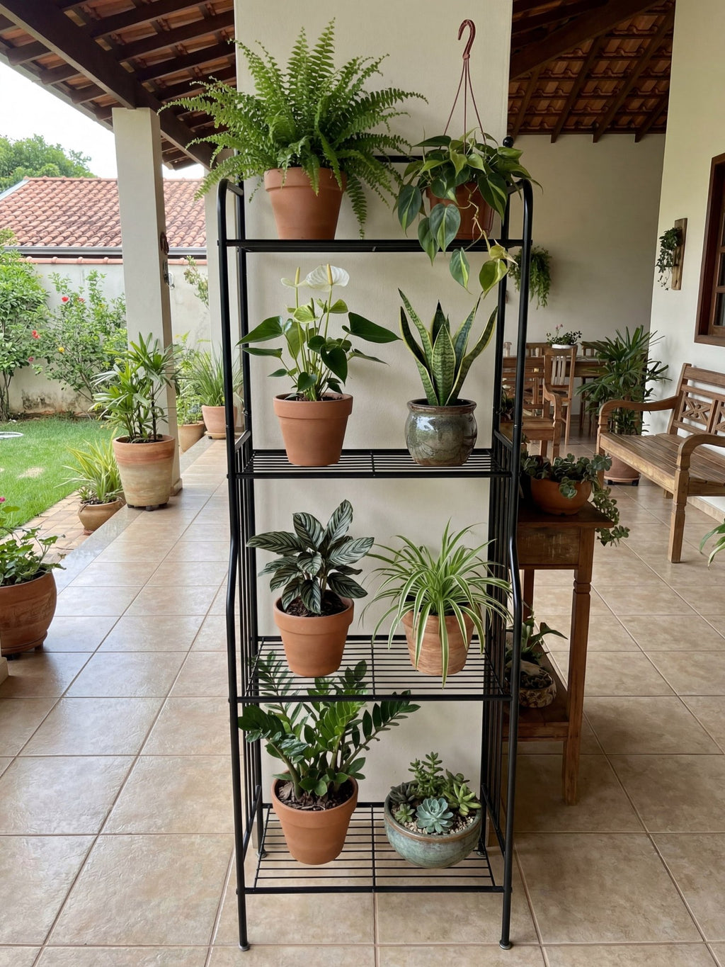 Estante Metálica para Plantas 4 Prateleiras 160x55cm Preta - Montar & Plantar
