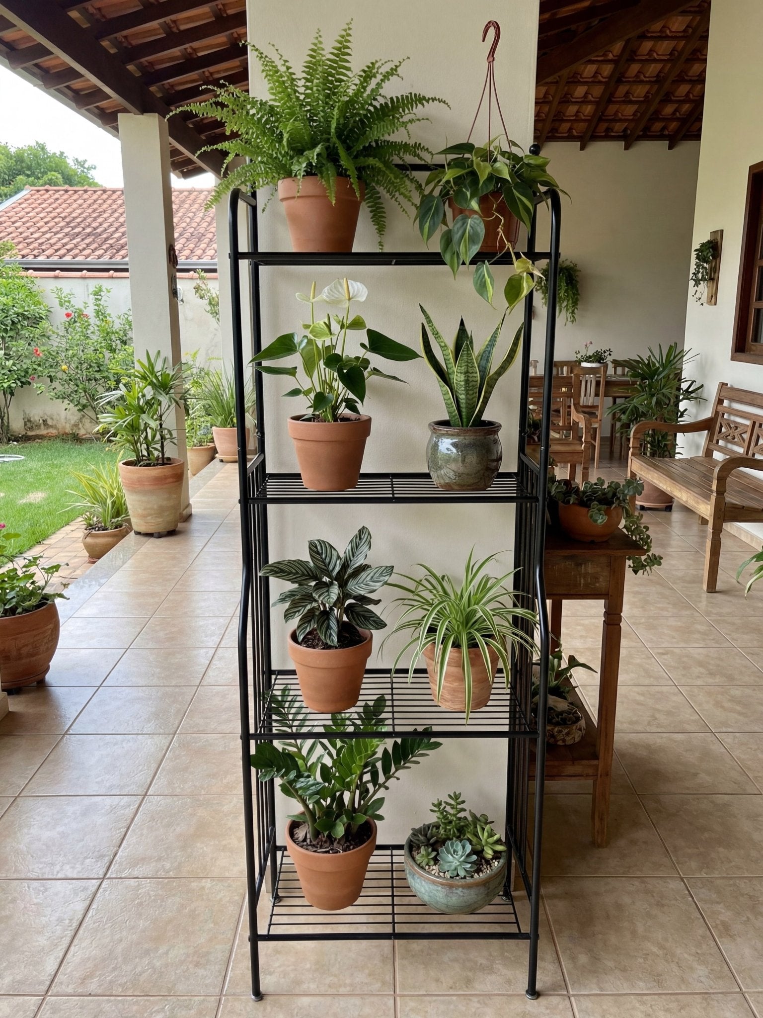 Estante Metálica para Plantas 4 Prateleiras 160x55cm Preta - Montar & Plantar