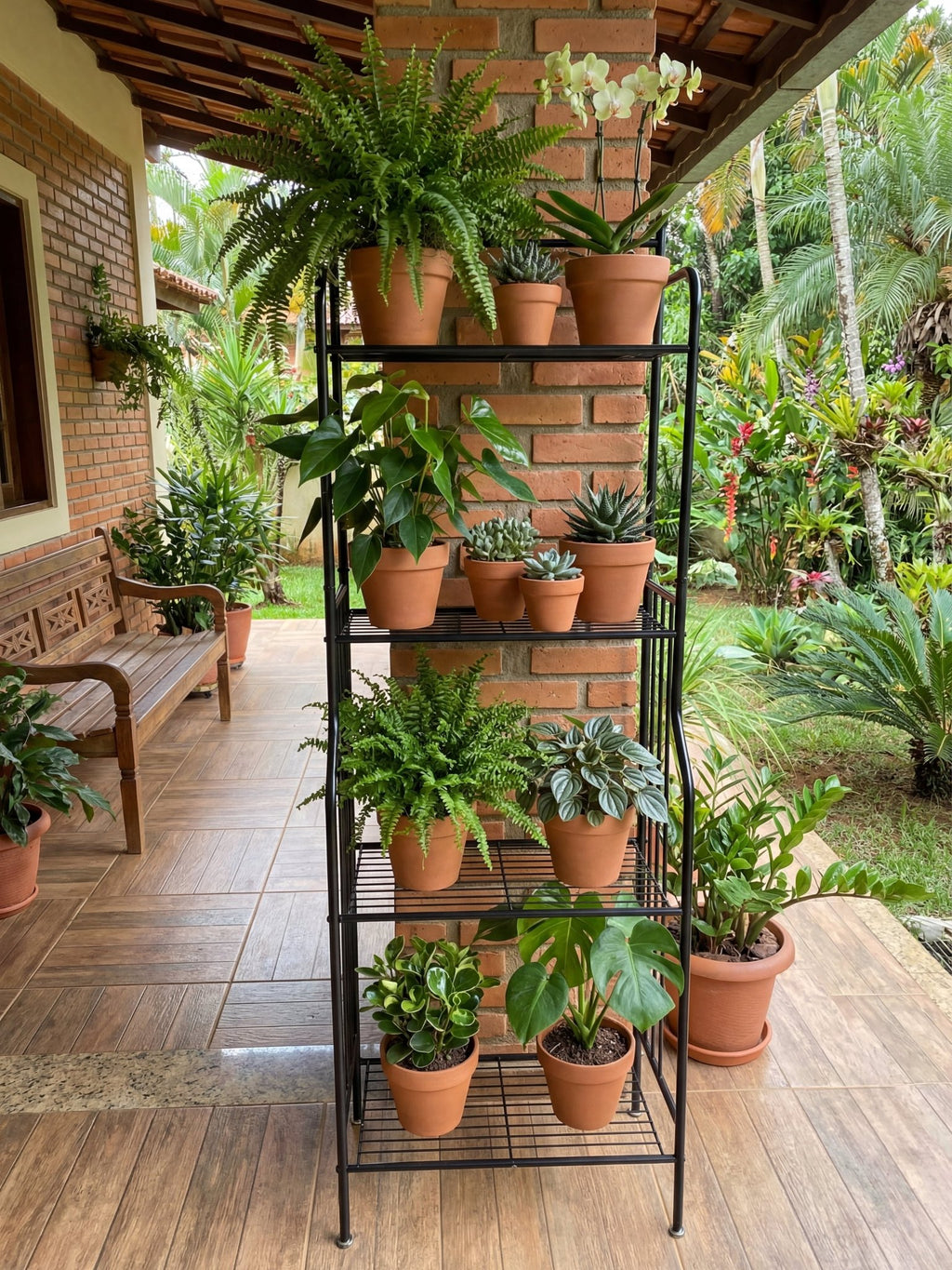 Estante Metálica para Plantas 4 Prateleiras 160x55cm Preta - Montar & Plantar