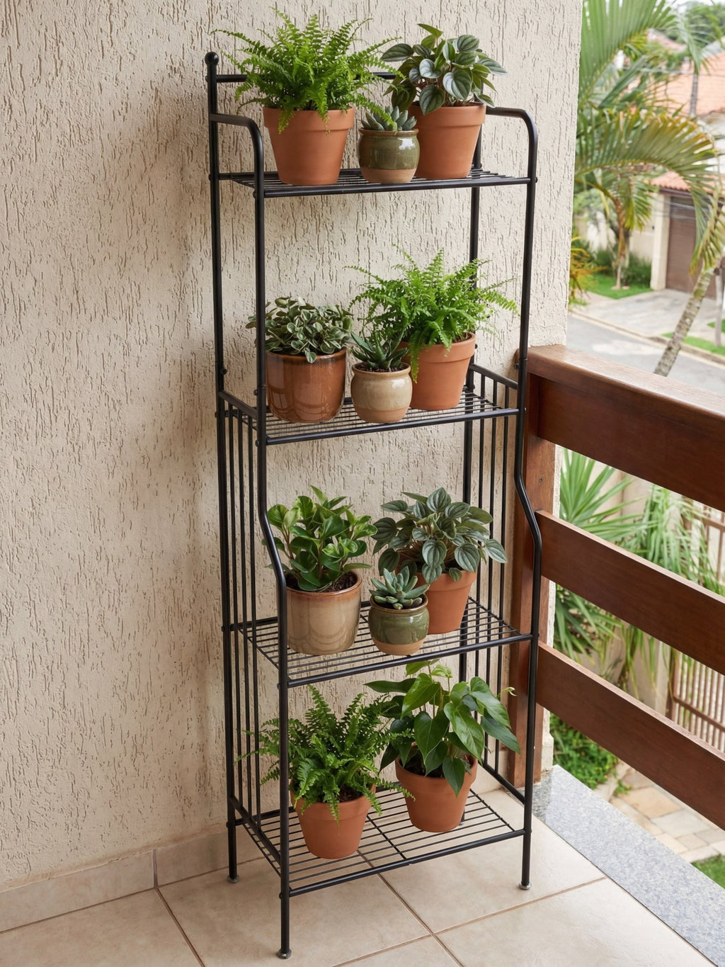 Estante Metálica para Plantas 4 Prateleiras 160x55cm Preta - Montar & Plantar