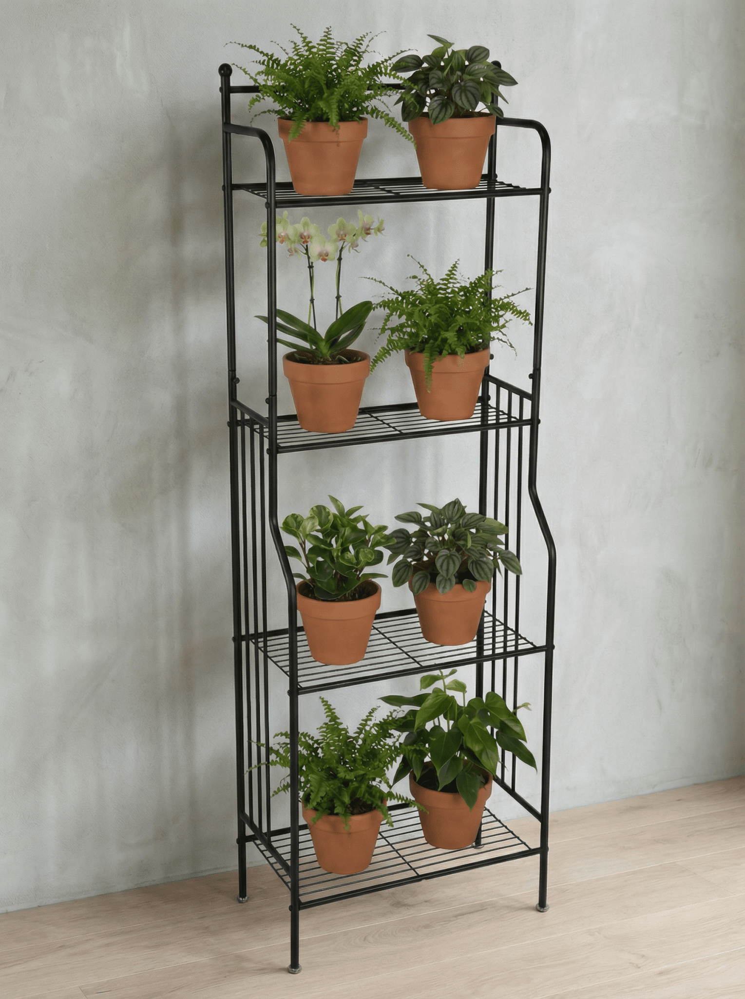 Estante Metálica para Plantas 4 Prateleiras 160x55cm Preta - Montar & Plantar