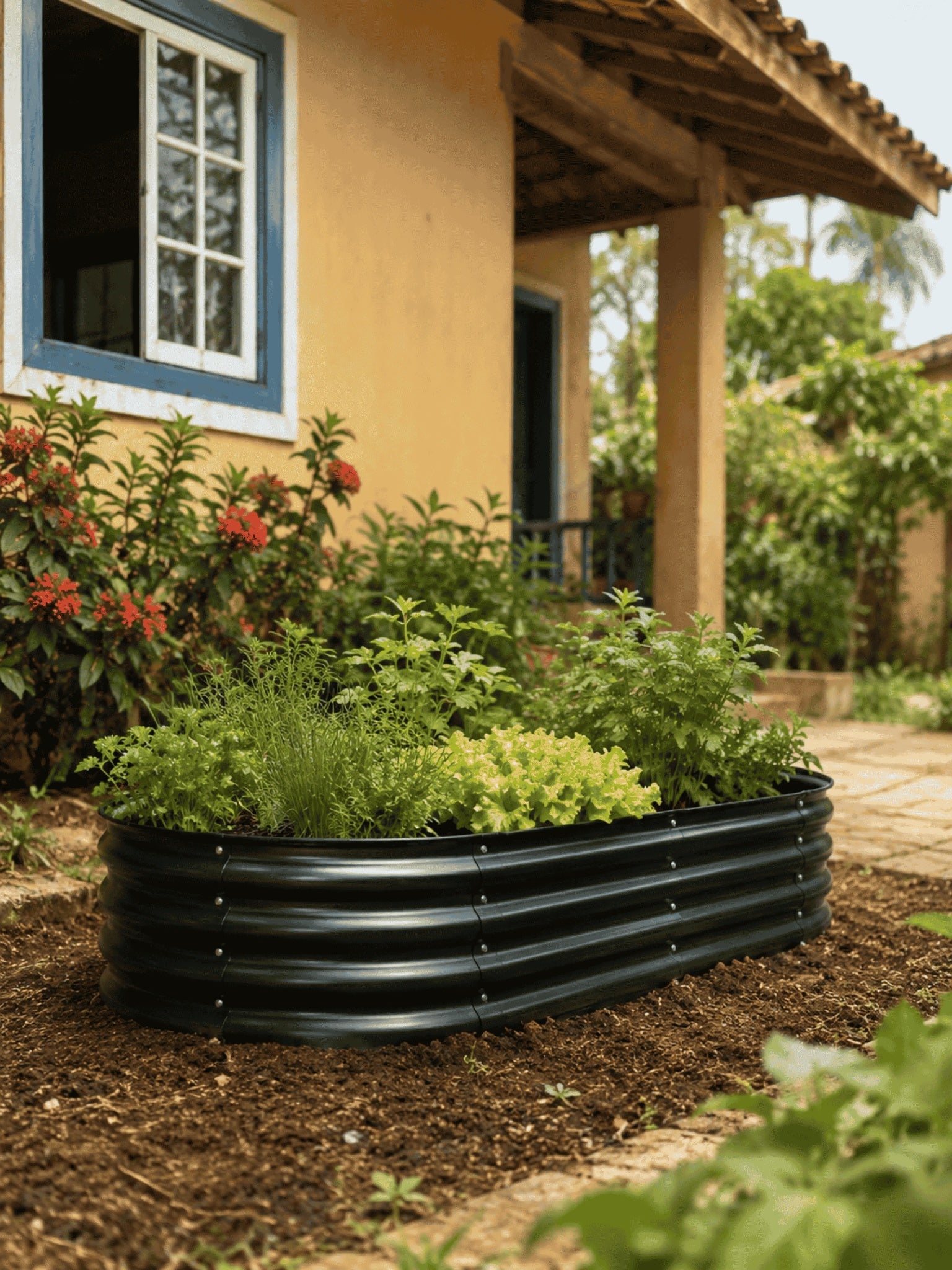 Canteiro Metálico Elevado para Jardim Oval 160x80cm Preto