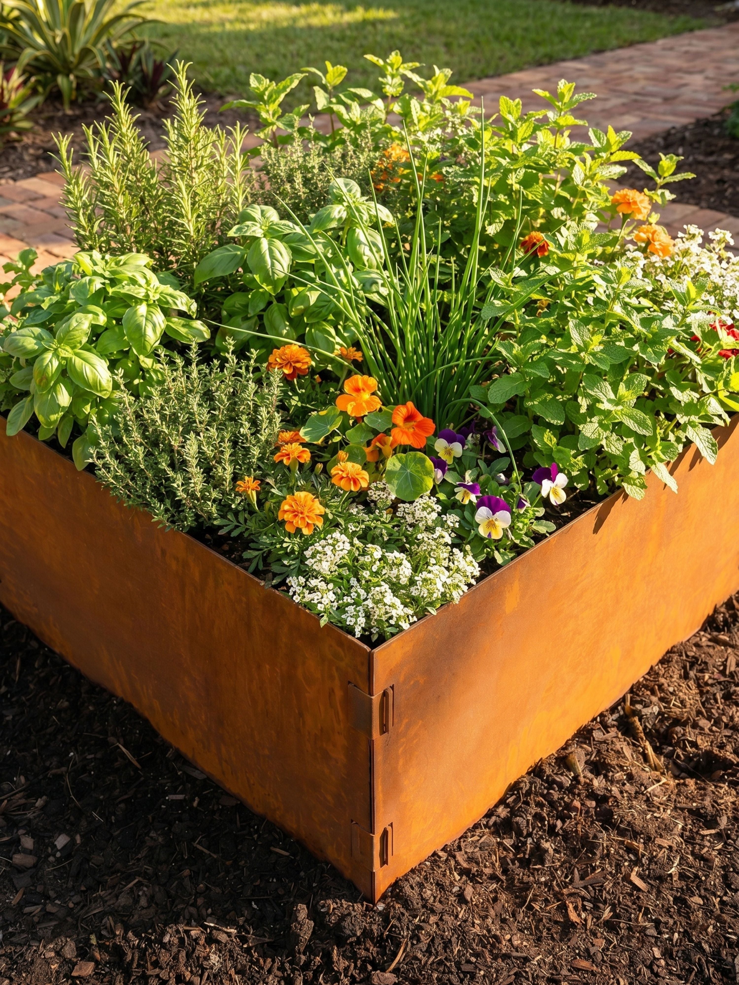 Canteiro Metálico Elevado Jardim Quadrado 94x30cm Ferrugem