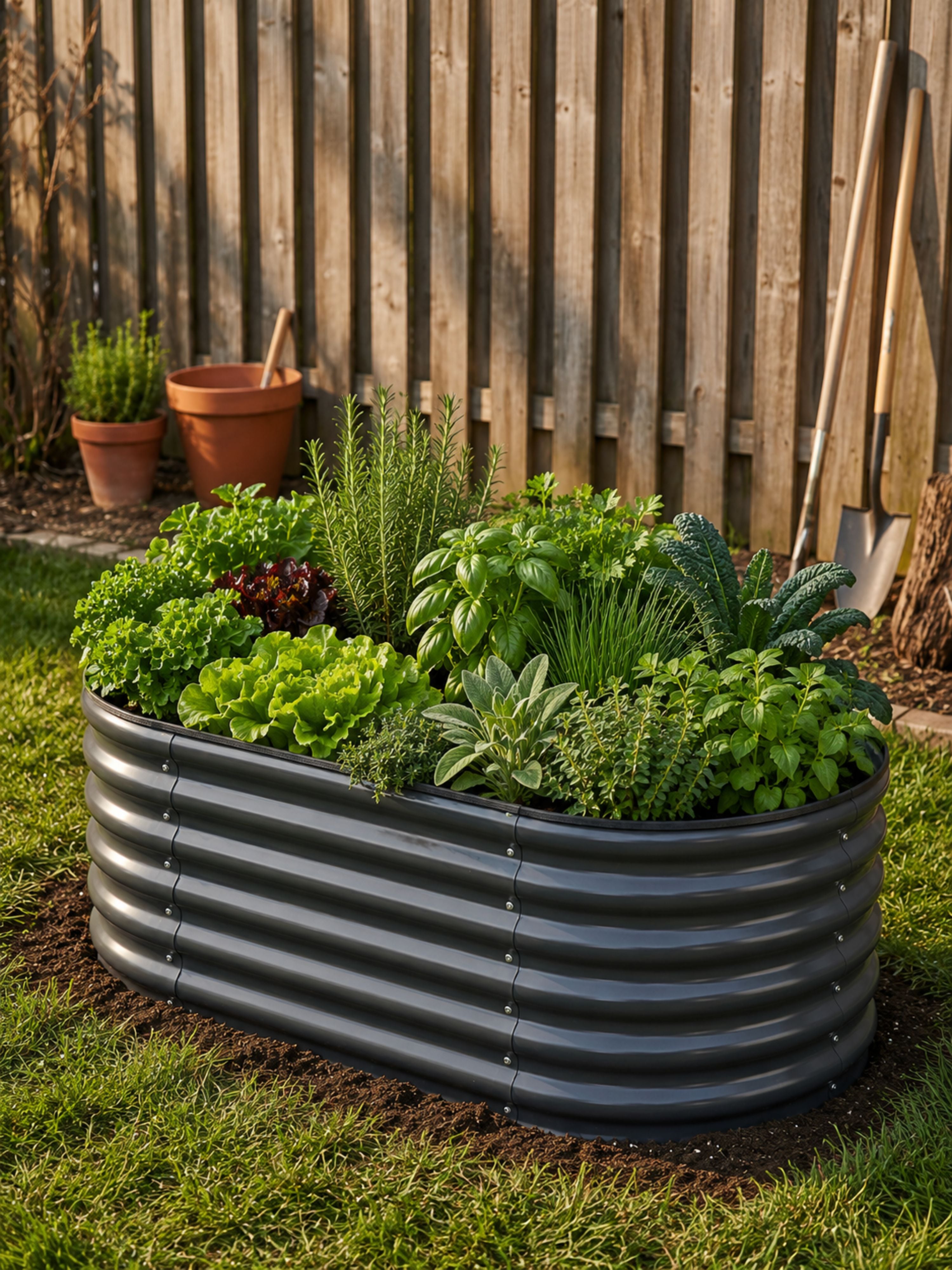 Canteiro Metálico  Alto para Jardim Oval 120x60cm Cinza