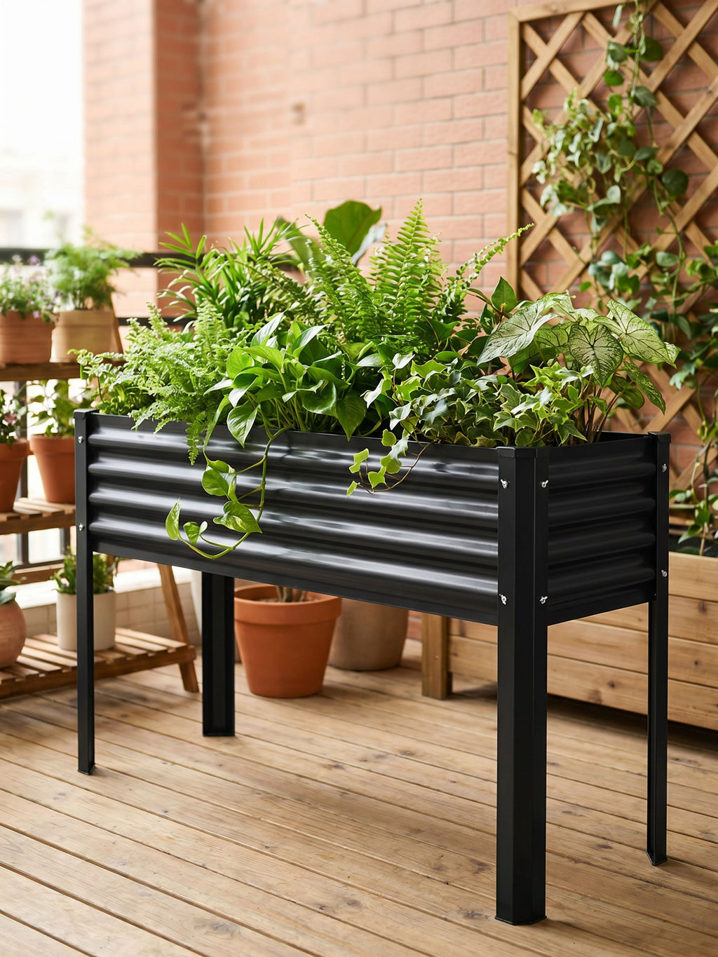 Floreira Metálica com Pés para Jardim 120x45cm Preta